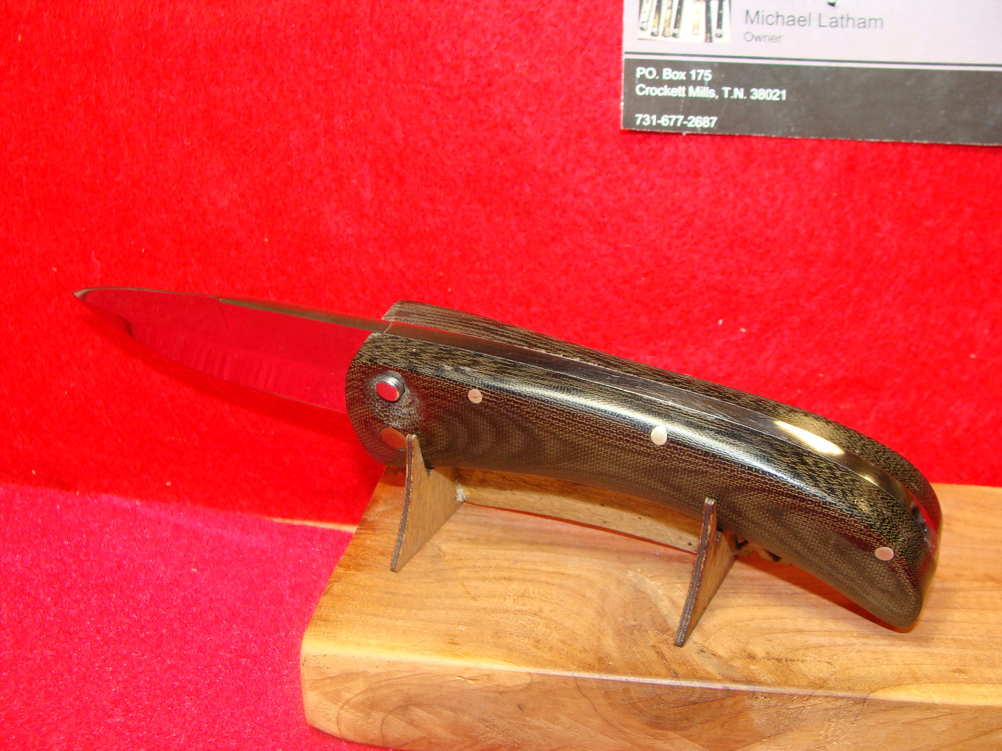 HUCKEBA, JAMES HUCK 1991 CUSTOM AUTOMATIC KNIFE #008 HUNTER GREEN MICARTA HANDLES