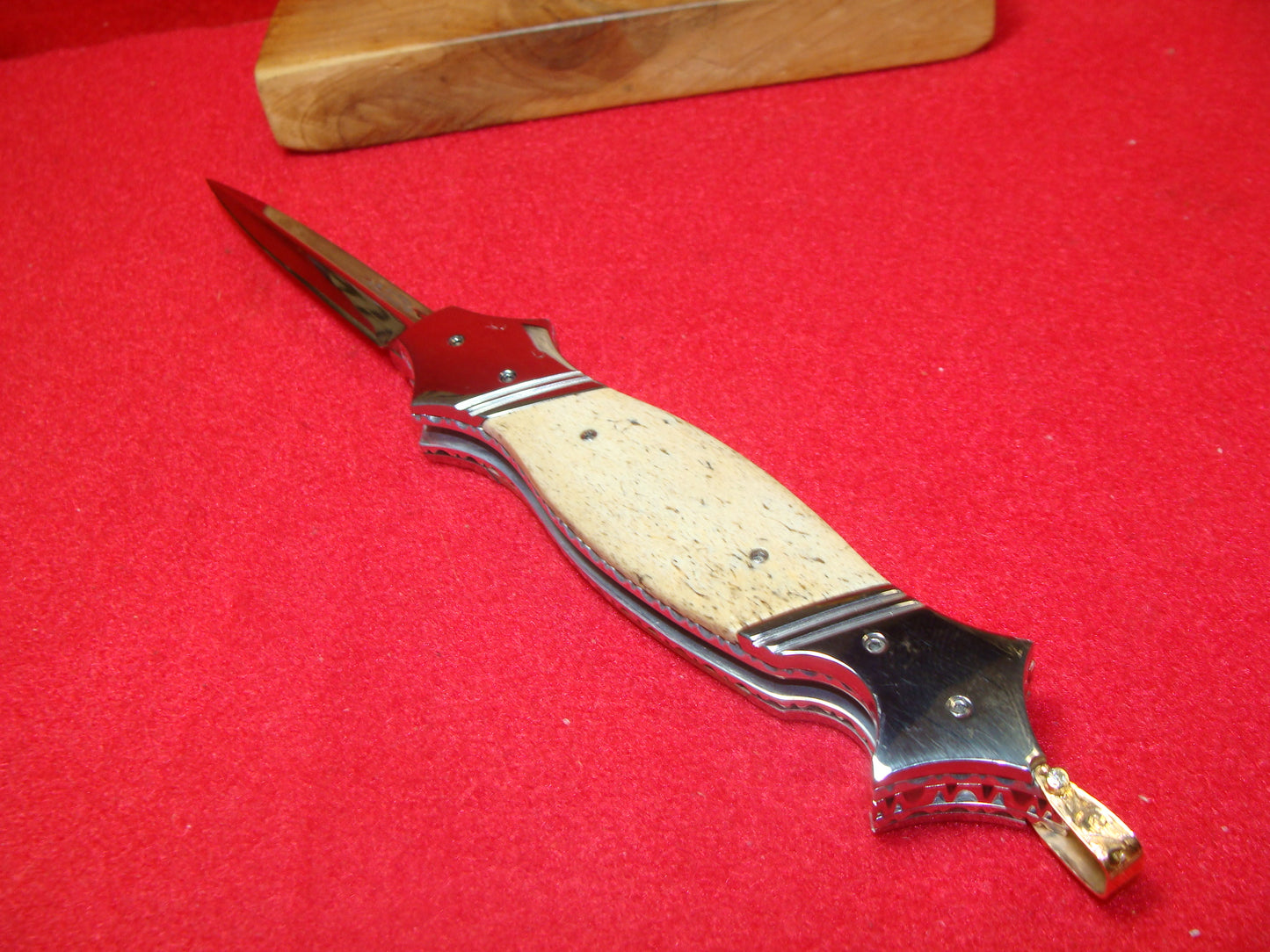 J.B. "JIM" LINCOLN BOLSTER RELEASE DAGGER BLADE CUSTOM AUTOMATIC KNIFE EXOTIC FOSSIL OOSIK HANDLES