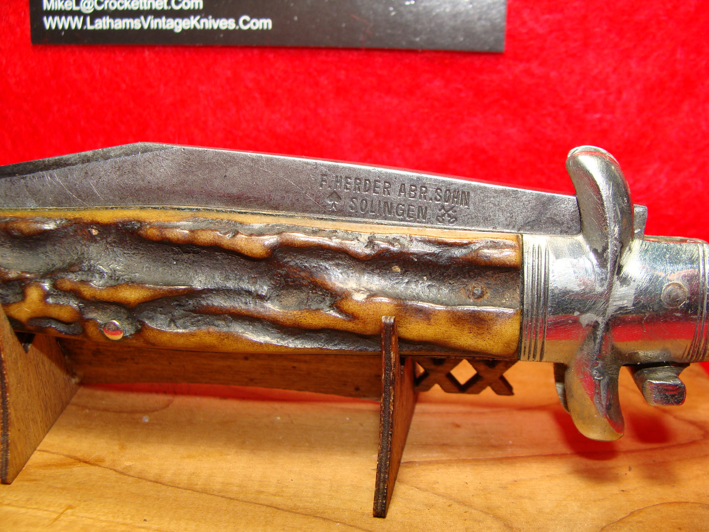 F. HERDER ABR. SOHN SOLINGEN 1900-30 FIXED GUARD LEVER AUTOMATIC GERMAN AUTOMATIC KNIFE STAG HANDLES