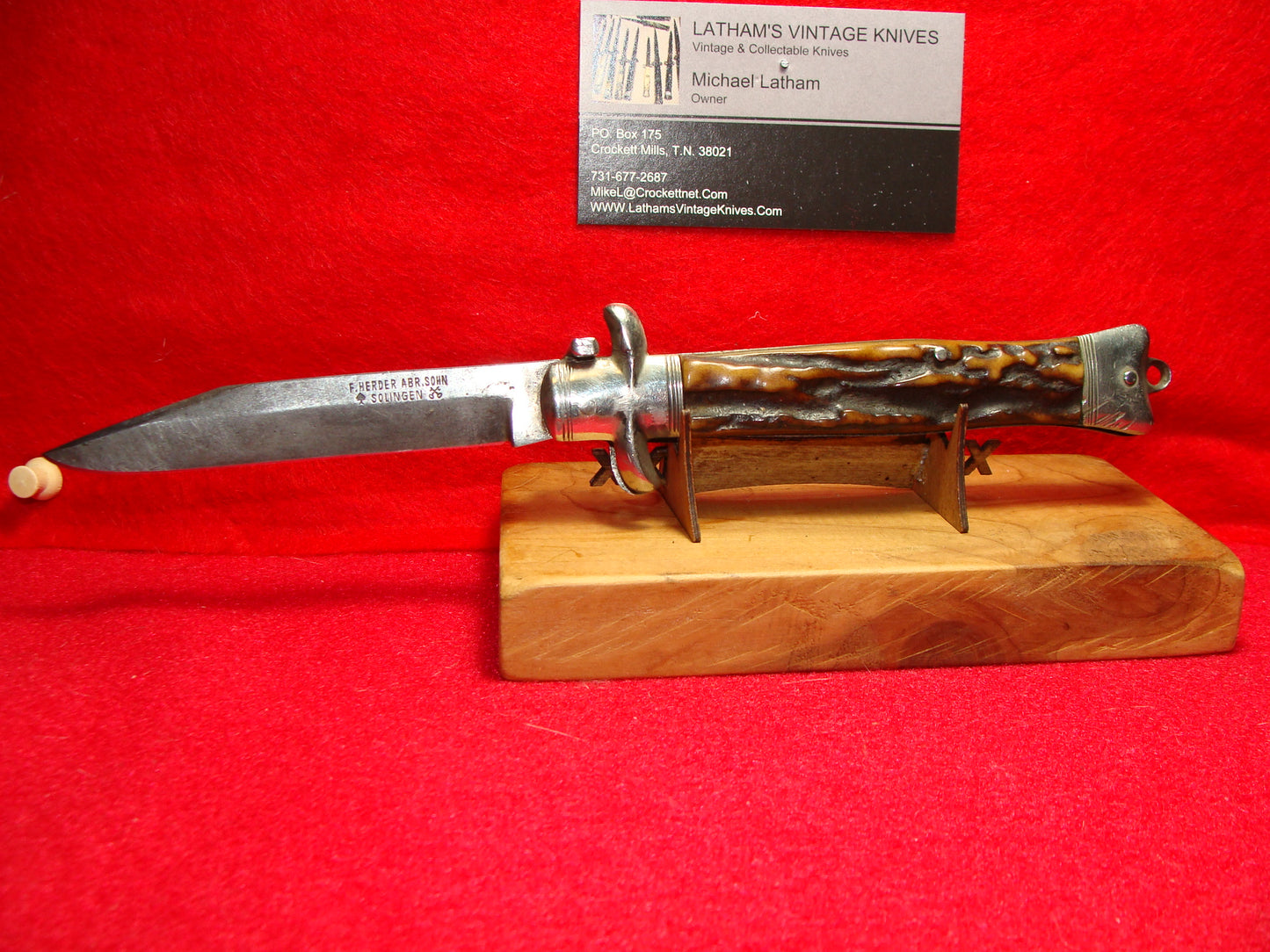 F. HERDER ABR. SOHN SOLINGEN 1900-30 FIXED GUARD LEVER AUTOMATIC GERMAN AUTOMATIC KNIFE STAG HANDLES