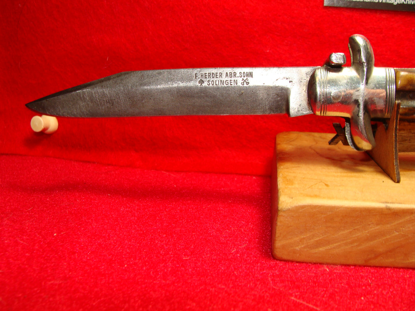 F. HERDER ABR. SOHN SOLINGEN 1900-30 FIXED GUARD LEVER AUTOMATIC GERMAN AUTOMATIC KNIFE STAG HANDLES