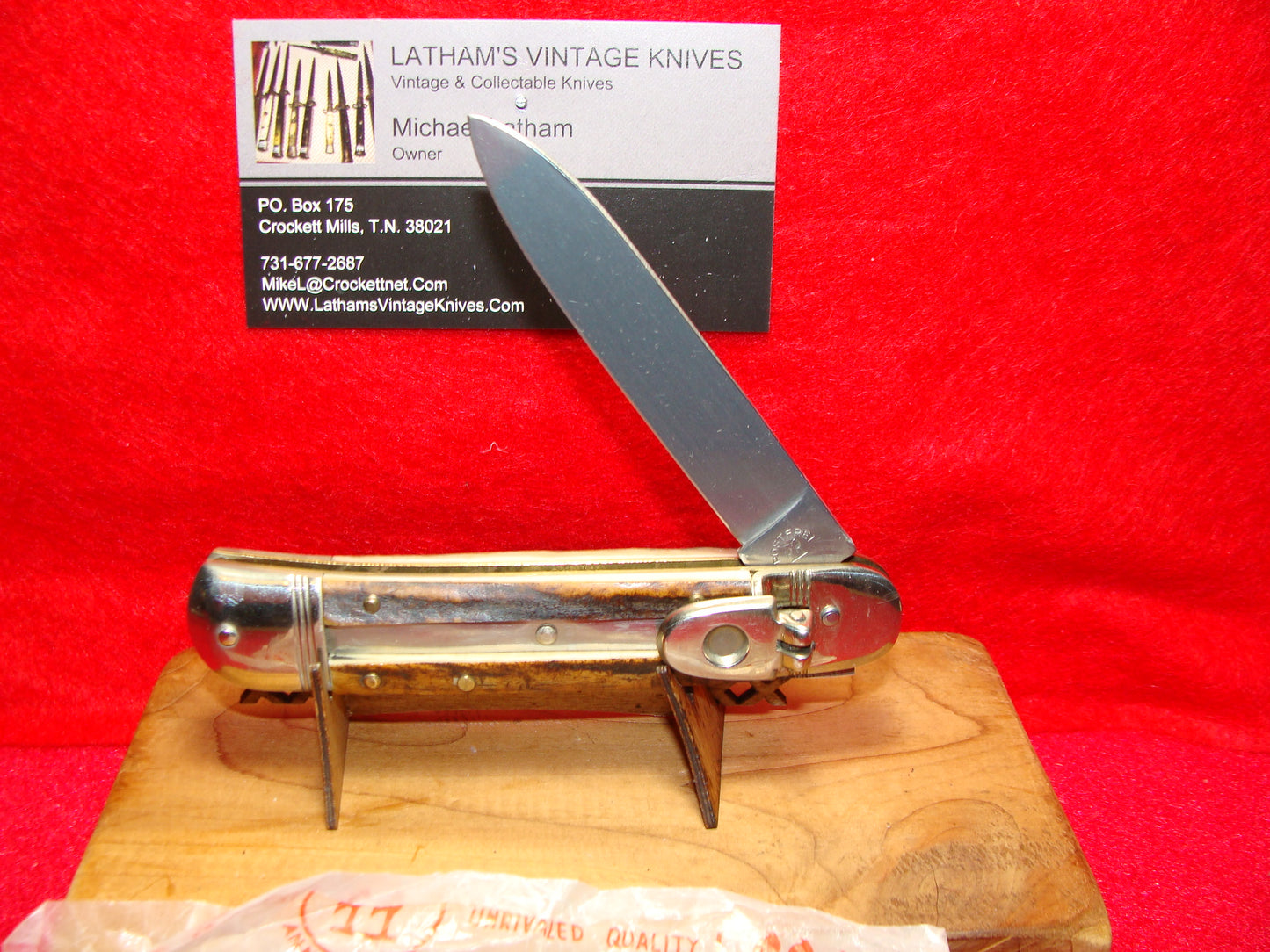 KISSING CRANE ROBI KLAAS SOLINGEN GERMANY 1975-85 LEVER AUTOMATIC 10 CM GERMAN AUTOMATIC KNIFE STAG HANDLES