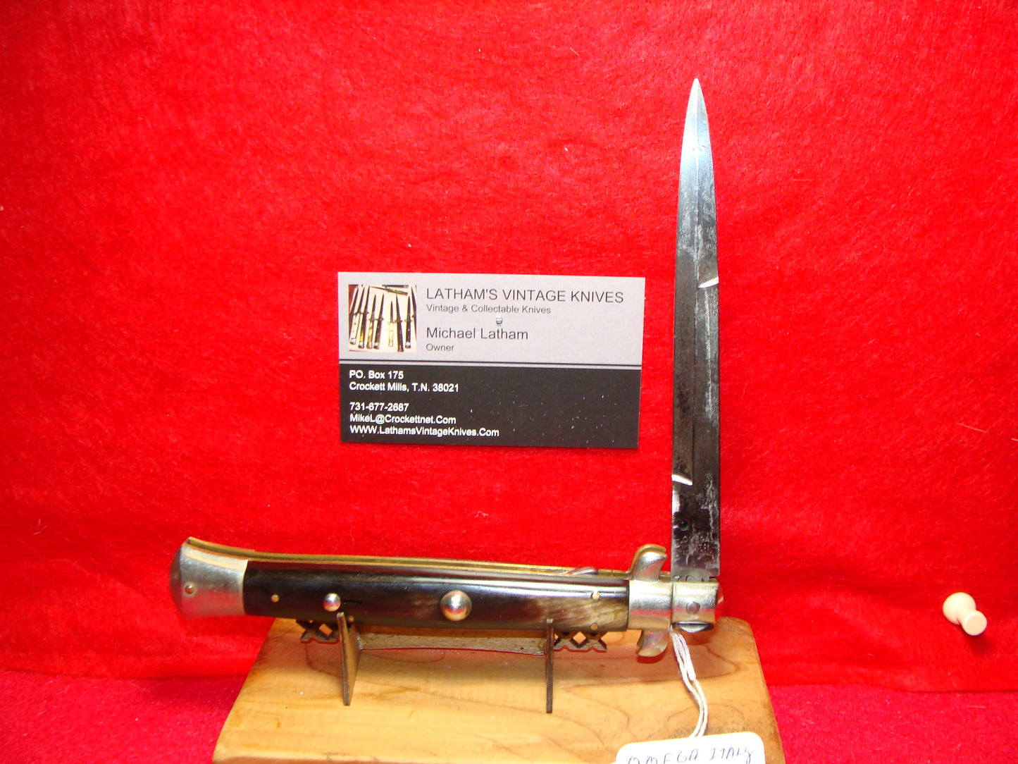 OMEGA IMPORT CO. ITALY 1950-56 PICK LOCK STILETTO 28 CM ITALIAN AUTOMATIC KNIFE DARK BUFFALO HORN HANDLES