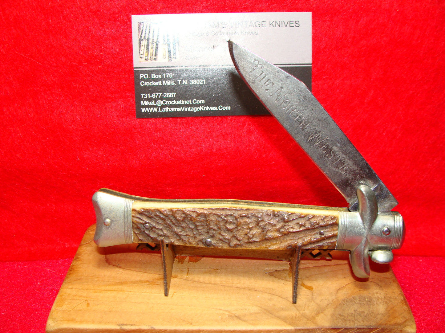 KRUSCHKE PATENT FISHTAIL TAB RELEASE GERMANY 1895-1905 THE NORTH WESTERN GERMAN AUTOMATIC KNIFE STAG HANDLES