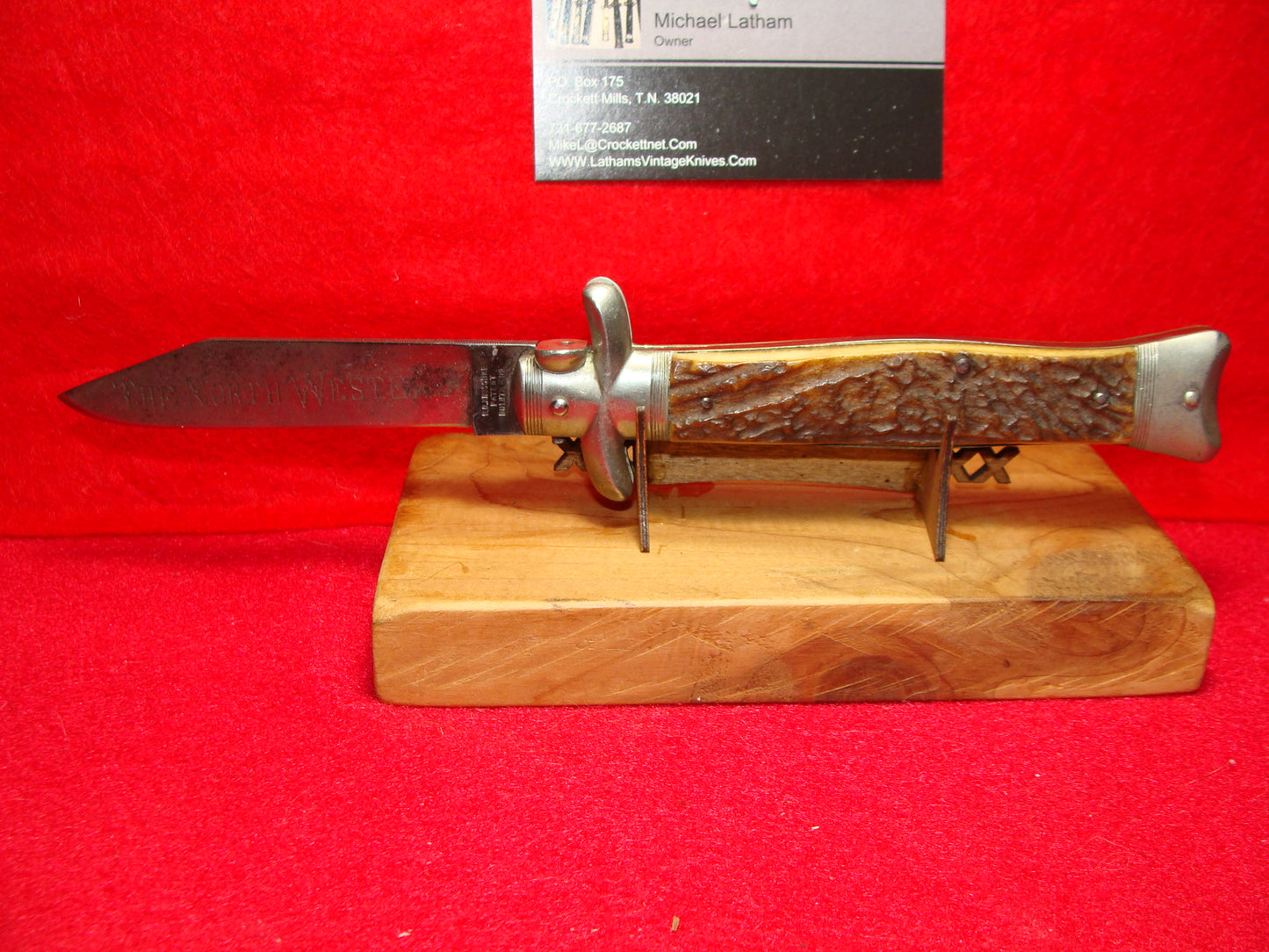 KRUSCHKE PATENT FISHTAIL TAB RELEASE GERMANY 1895-1905 THE NORTH WESTERN GERMAN AUTOMATIC KNIFE STAG HANDLES