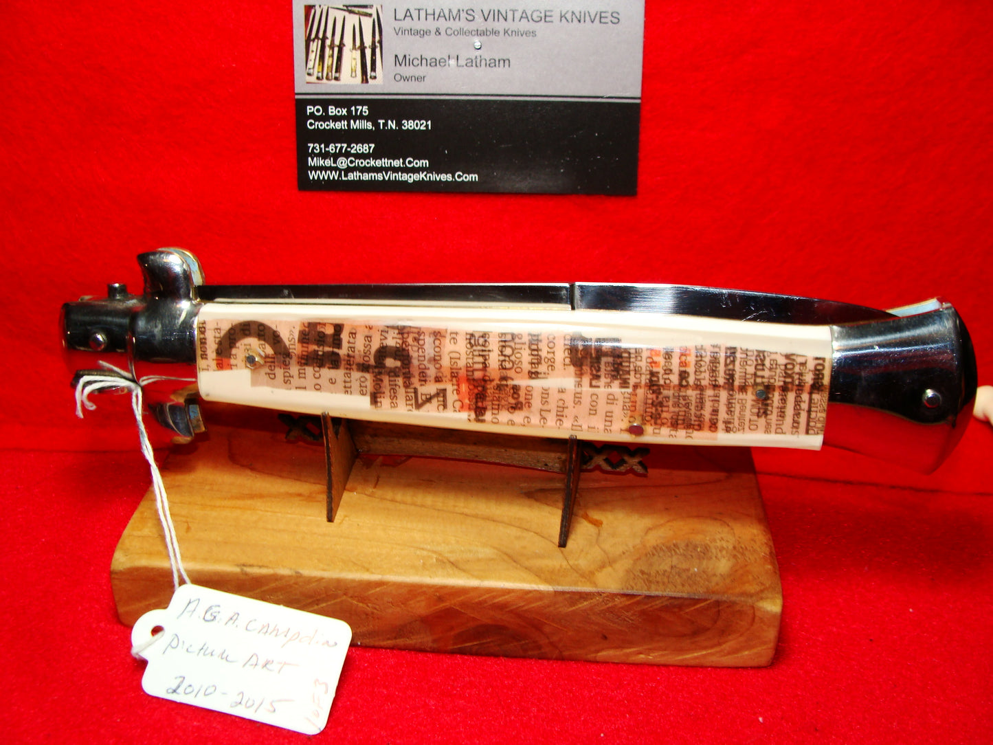 A.G.A. CAMPOLIN MADE IN ITALY 2005-2008 PICK LOCK STILETTO 38 CM ITALIAN AUTOMATIC KNIFE PICTURE ART HANDLES