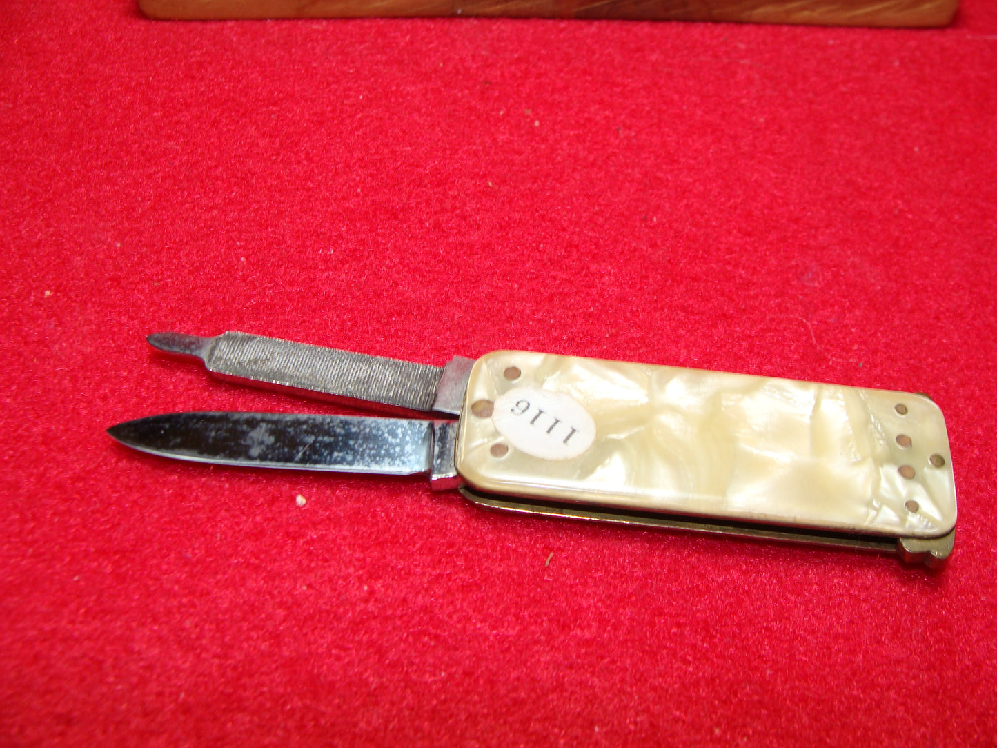 GERB. WEYERSBERG 1950-55 SOLINGEN GERMANY DOUBLE BLADE TAB RELEASE NOVELTY GERMAN AUTOMATIC KNIFE CRACKED ICE CELLULOID HANDLES