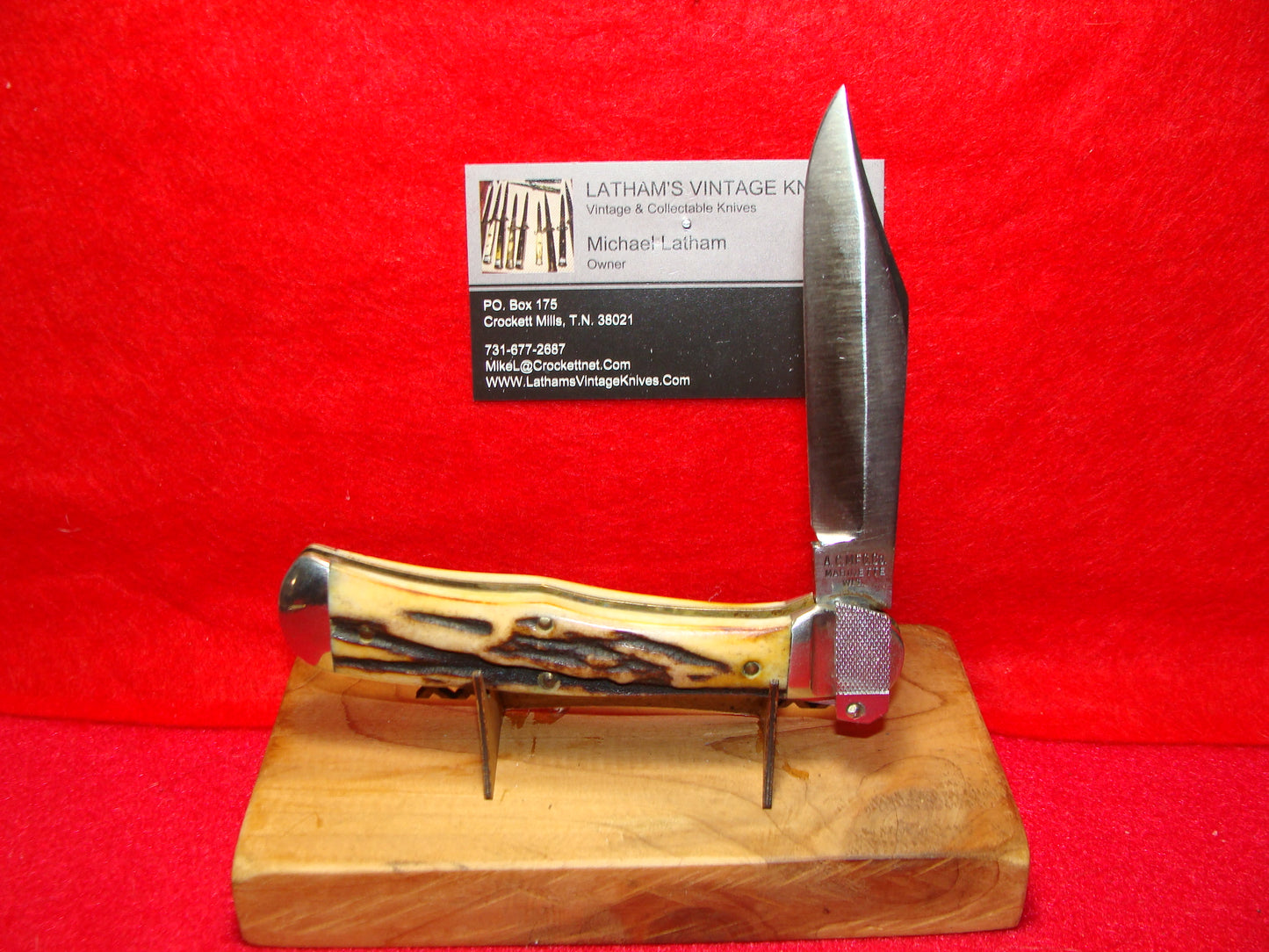 A.C. MFG CO. MARINETTE WIS. AERIAL KNIFE CO. PAT 1916 LEVER AUTOMATIC VINTAGE AMERICAN AUTOMATIC KNIFE STAG HANDLES