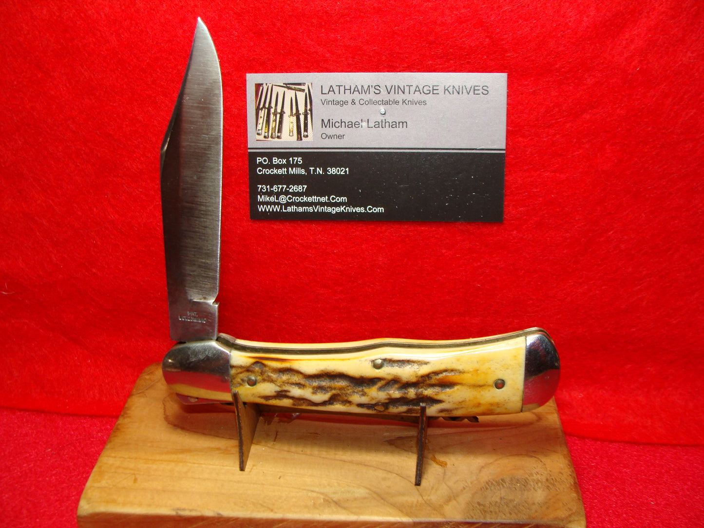 A.C. MFG CO. MARINETTE WIS. AERIAL KNIFE CO. PAT 1916 LEVER AUTOMATIC VINTAGE AMERICAN AUTOMATIC KNIFE STAG HANDLES