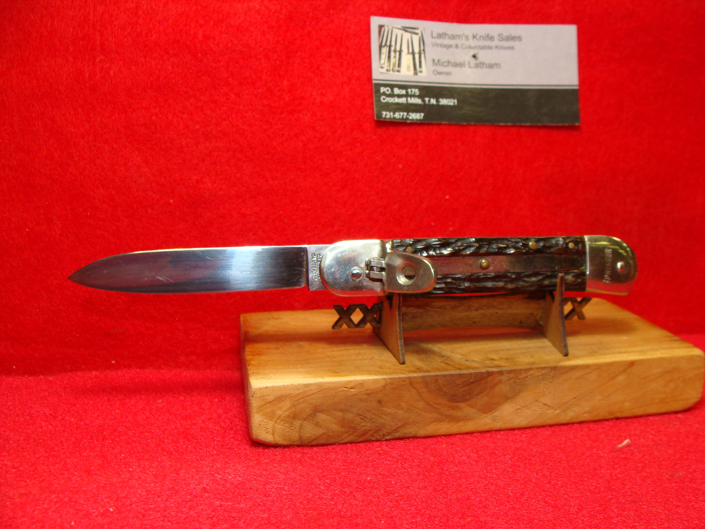 CLEVELAND CUTLERY CO. GERMANY 1950-56 LEVER AUTOMATIC 10 CM GERMAN AUTOMATIC KNIFE BROWN BONE HANDLES