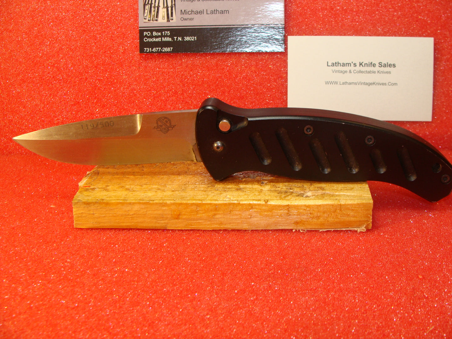 WOODARD, BUCK COMBAT CUSTOM KNIFE  #119 OF 500  TACTICAL AUTOMATIC KNIFE BLACK AIRCRAFT ALUMINUM HANDLE