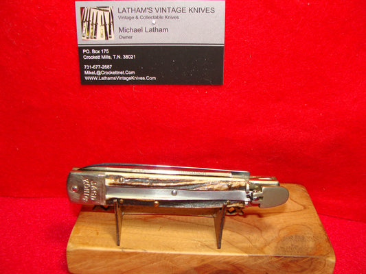 WEIDMANNSHEIL WELTERSBACH SOLINGEN WEST GERMANY 1980-88 JAGD KONIG LEVER AUTOMATIC 11 CM GERMAN AUTOMATIC KNIFE STAG HANDLES