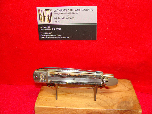 WEIDMANNSHEIL WELTERSBACH SOLINGEN WEST GERMANY 1980-88 JAGD KONIG LEVER AUTOMATIC 11 CM GERMAN AUTOMATIC KNIFE STAG HANDLES