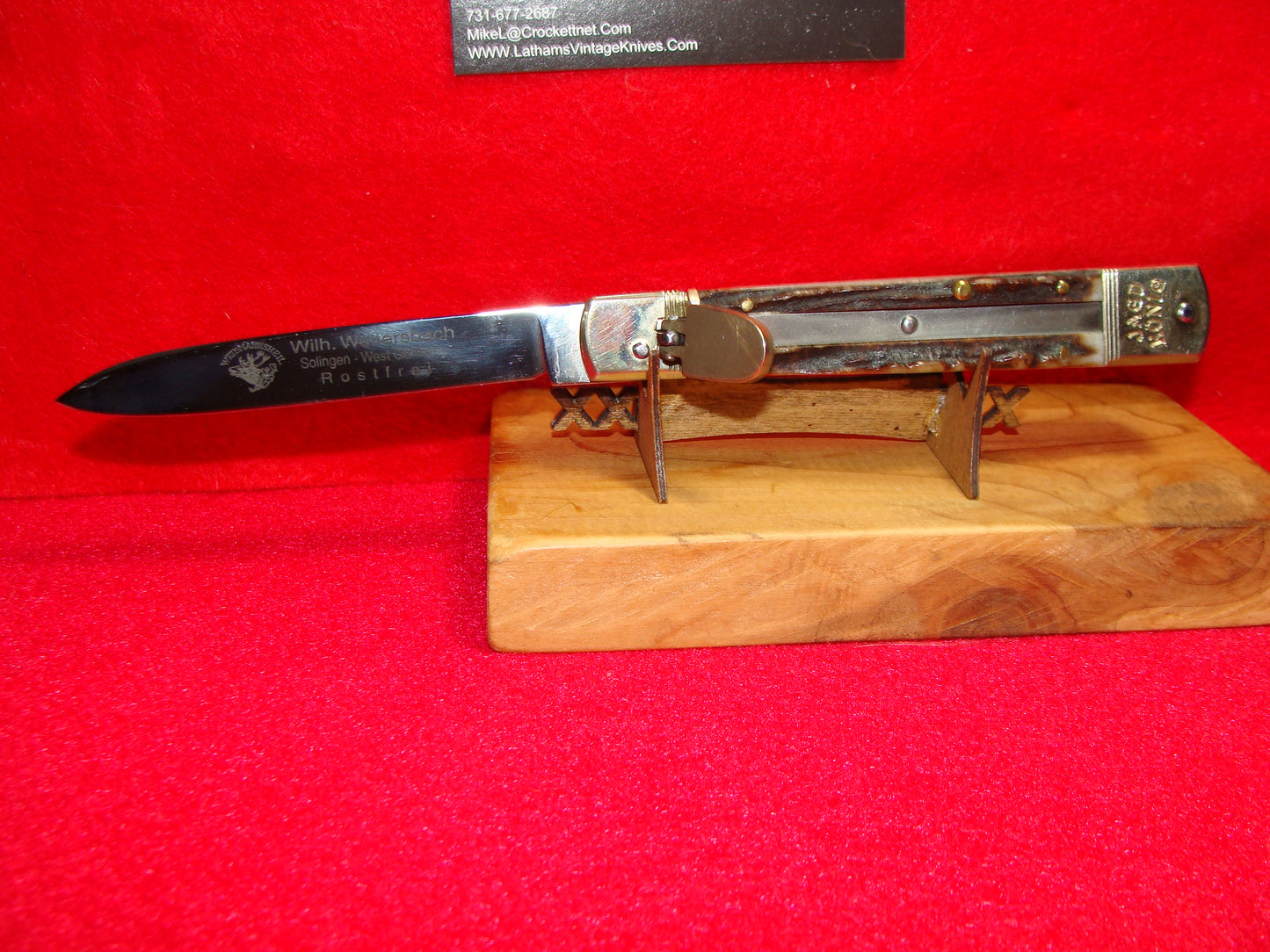 WEIDMANNSHEIL SOLINGEN GERMANY 1975-85 JAGD KONIG LEVER AUTOMATIC 11 CM GERMAN AUTOMATIC KNIFE STAG HANDLES