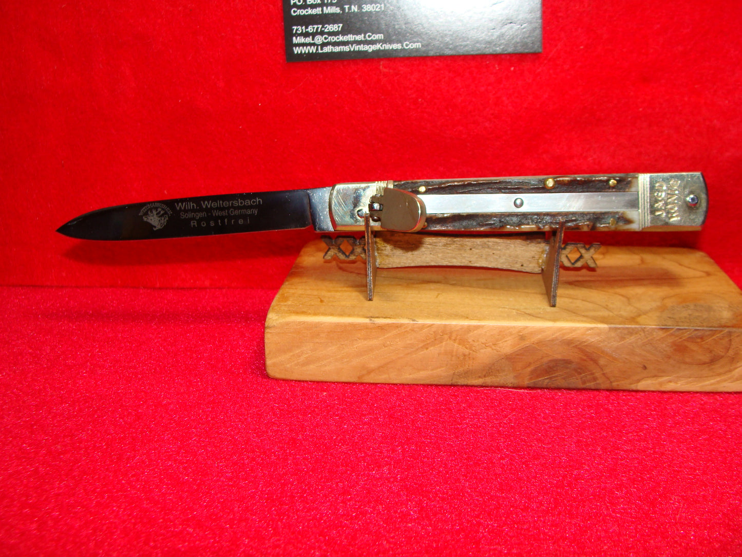 WEIDMANNSHEIL SOLINGEN GERMANY 1975-85 JAGD KONIG LEVER AUTOMATIC 11 CM GERMAN AUTOMATIC KNIFE STAG HANDLES