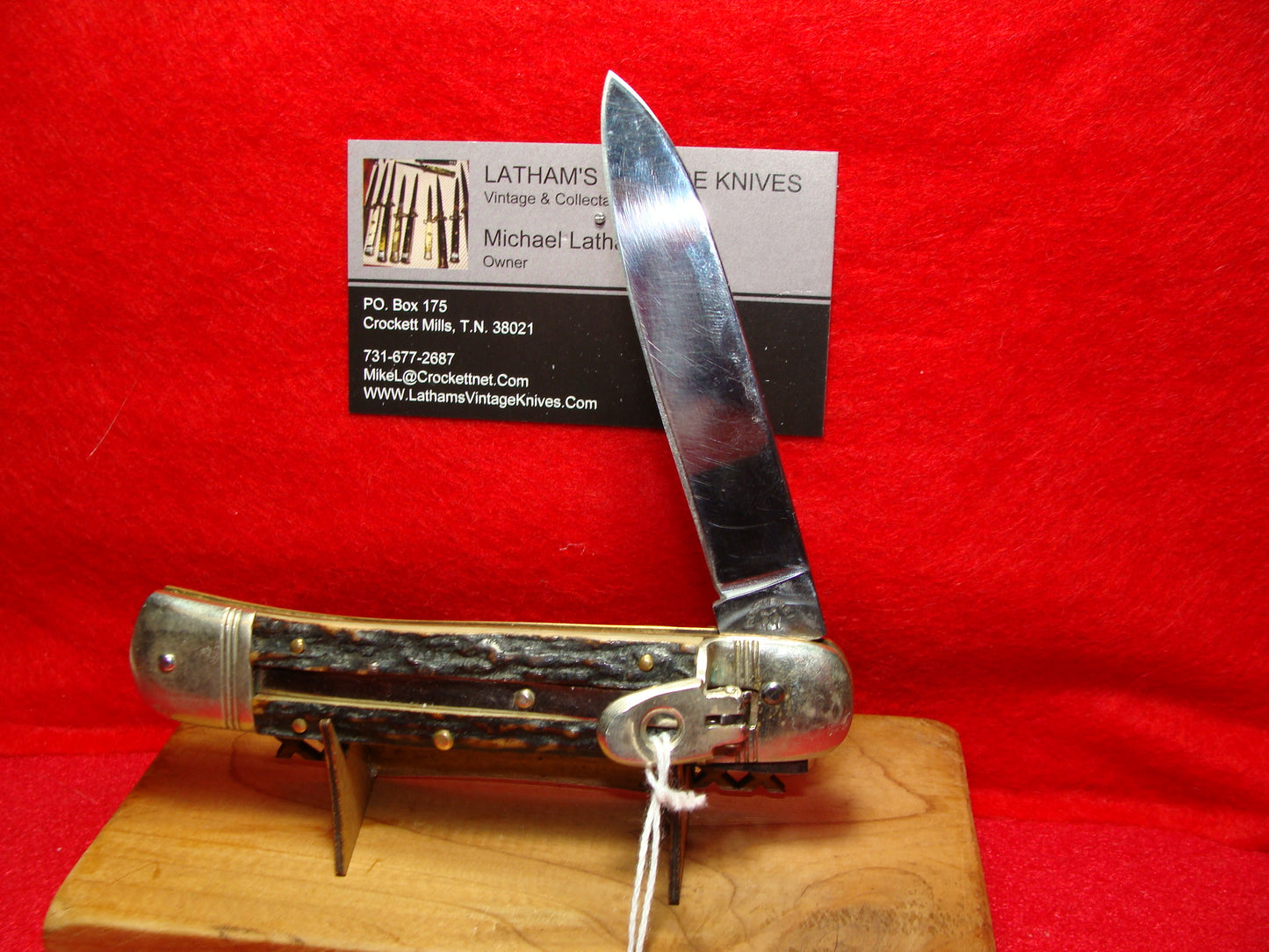 KISSING CRANE ROBI KLAAS SOLINGEN GERMANY 1960-70 LEVER AUTOMATIC 11 CM GERMAN AUTOMATIC KNIFE STAG HANDLES