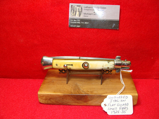 UNSTAMPED "STERILE" FLAT GUARD 1925-35 PICK LOCK STILETTO SMALL EARS 10 1/4" ITALIAN AUTOMATIC KNIFE BRAZILIAN HORN HANDLES