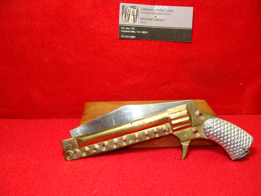 SPECIAL QUALITY AMP PUP INDIA 1950-58 GUN KNIFE VINTAGE IMPORTED AUTOMATIC KNIFE BRASS HANDLES