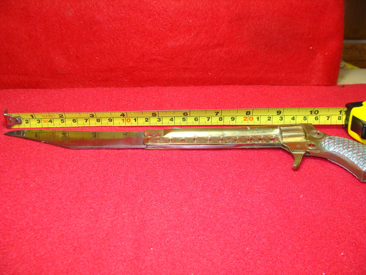 SPECIAL QUALITY AMP PUP INDIA 1950-58 GUN KNIFE VINTAGE IMPORTED AUTOMATIC KNIFE BRASS HANDLES