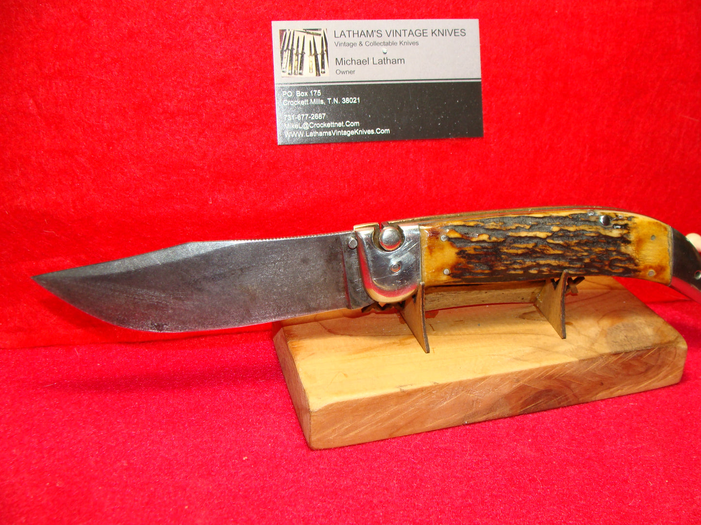 KA-BAR UNION CUTLERY CO. 1923-30 LARGE GRIZZLY VINTAGE AMERICAN AUTOMATIC KNIFE STAG HANDLES