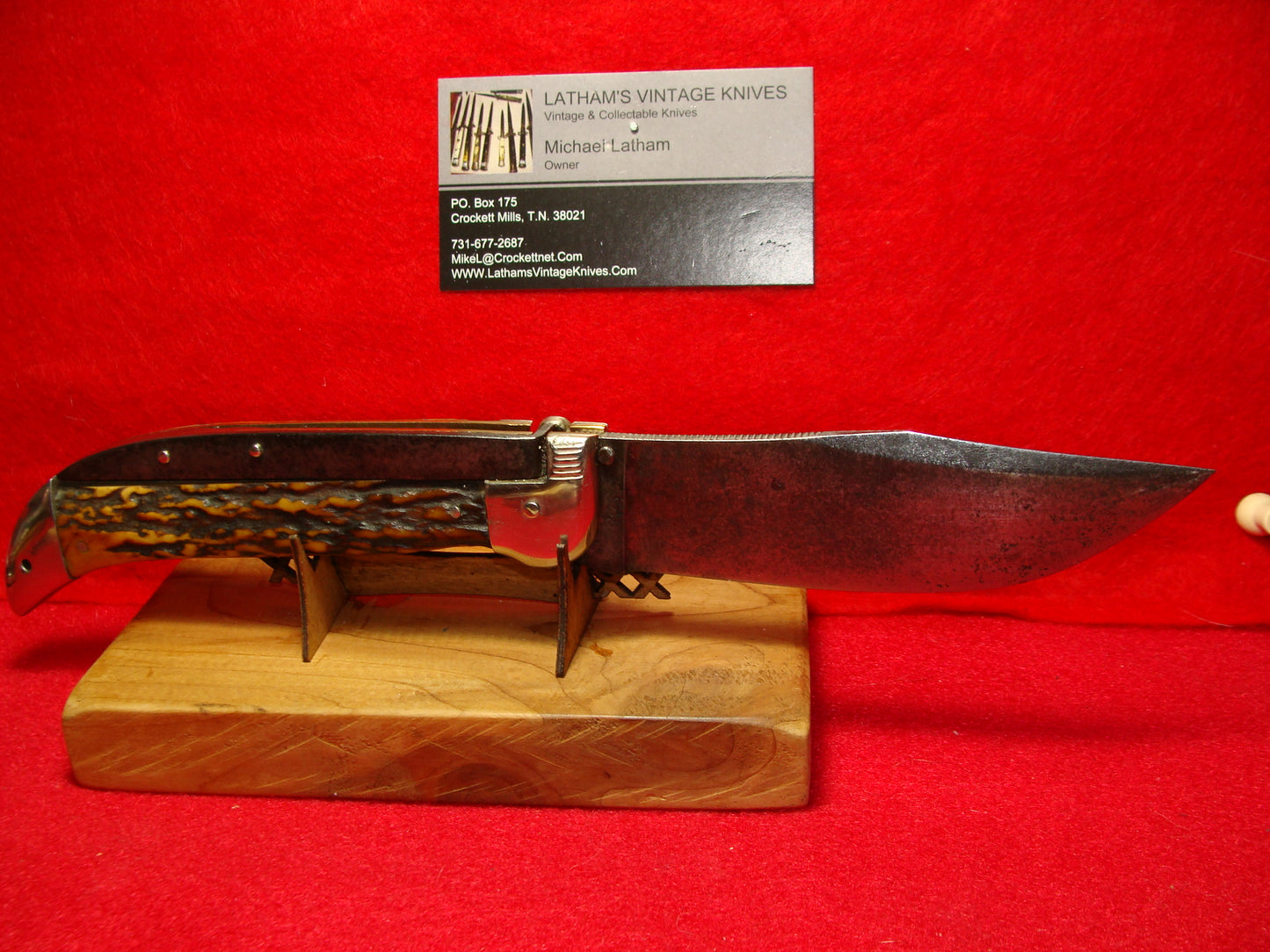 KA-BAR UNION CUTLERY CO. 1923-30 LARGE GRIZZLY VINTAGE AMERICAN AUTOMATIC KNIFE STAG HANDLES