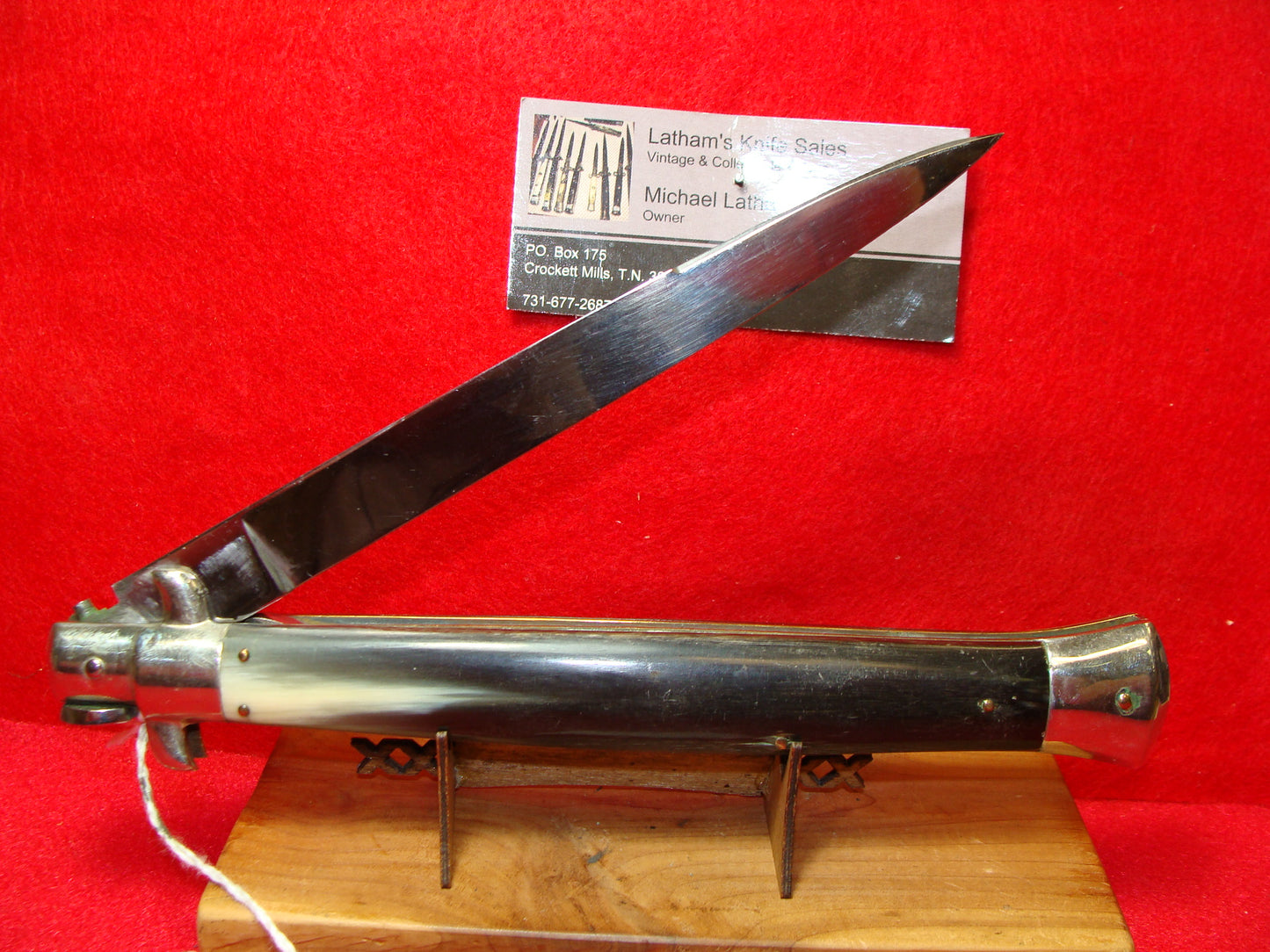 ROSTFREI ITALY 1962-68 TRANSITION SWIVEL BOLSTER STILETTO 33 CM ITALIAN AUTOMATIC KNIFE BUFFALO HORN HANDLES