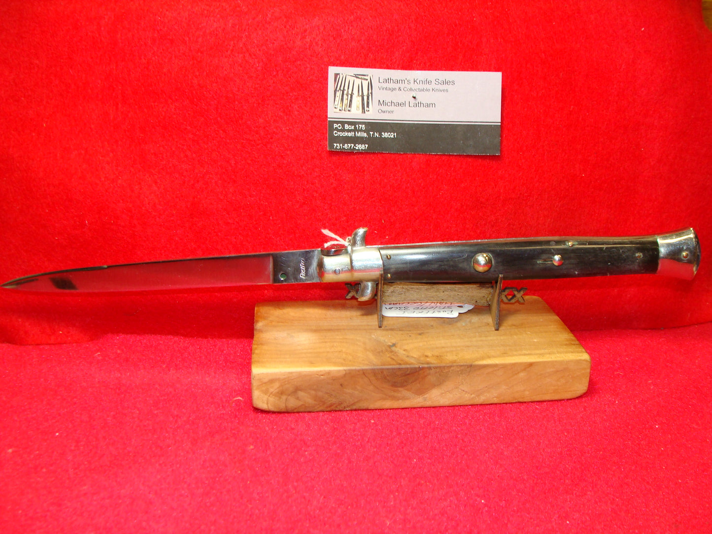 ROSTFREI ITALY 1962-68 TRANSITION SWIVEL BOLSTER STILETTO 33 CM ITALIAN AUTOMATIC KNIFE BUFFALO HORN HANDLES