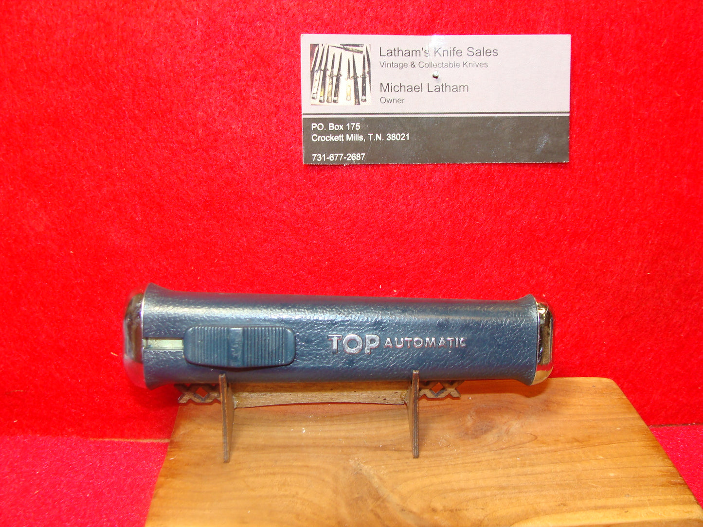 FES ROSTFREI OTF 1970-78 TOP AUTOMATIC VINTAGE IMPORTED AUTOMATIC KNIFE BLUE COMPOSITION HANDLES