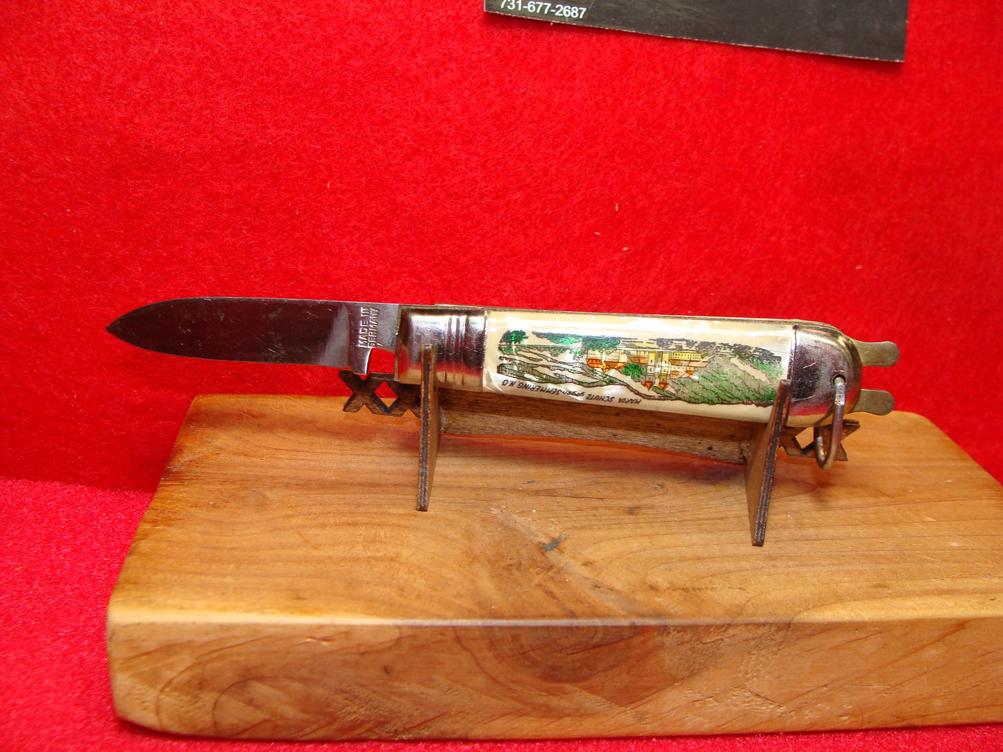 MADE IN GERMANY B.PA FOREIGN PAT. PEND. 1950-59 TAP RELEASE JACK KNIFE GERMAN AUTOMATIC KNIFE PICTURE ART SHELL WRAP HANDLES