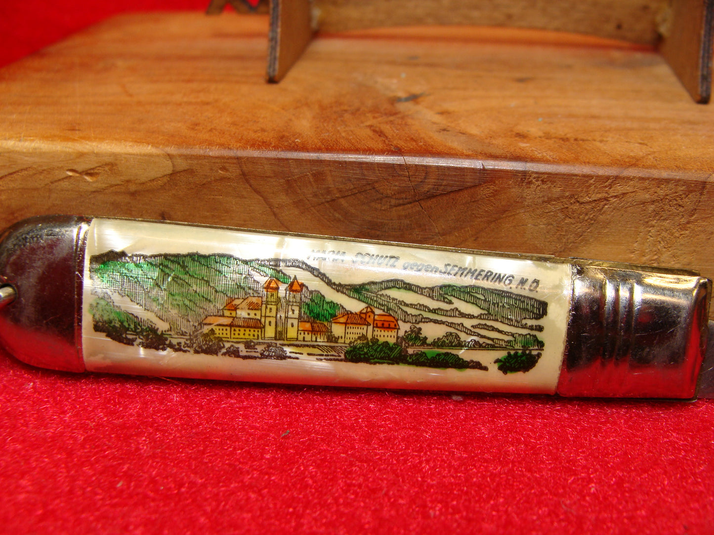 MADE IN GERMANY B.PA FOREIGN PAT. PEND. 1950-59 TAP RELEASE JACK KNIFE GERMAN AUTOMATIC KNIFE PICTURE ART SHELL WRAP HANDLES