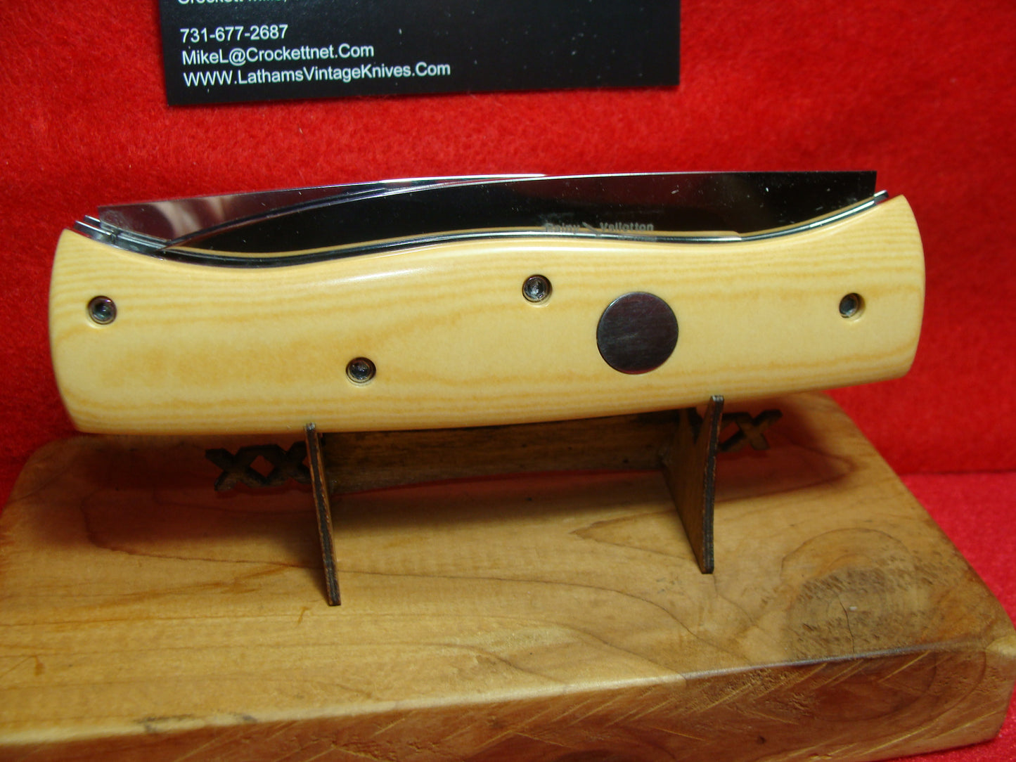 VALLOTTON, RAINY CUSTOM 1993 LARGE DOUBLE BLADE MADE FOR BLADE SHOW CUSTOM AUTOMATIC KNIFE AGED WESTINGHOUSE MICARTA HANDLES