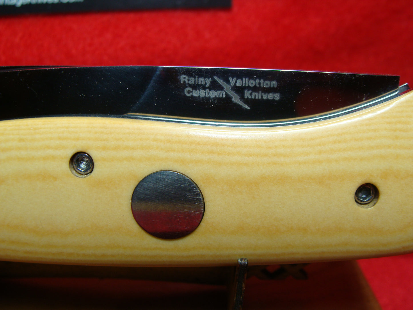 VALLOTTON, RAINY CUSTOM 1993 LARGE DOUBLE BLADE MADE FOR BLADE SHOW CUSTOM AUTOMATIC KNIFE AGED WESTINGHOUSE MICARTA HANDLES