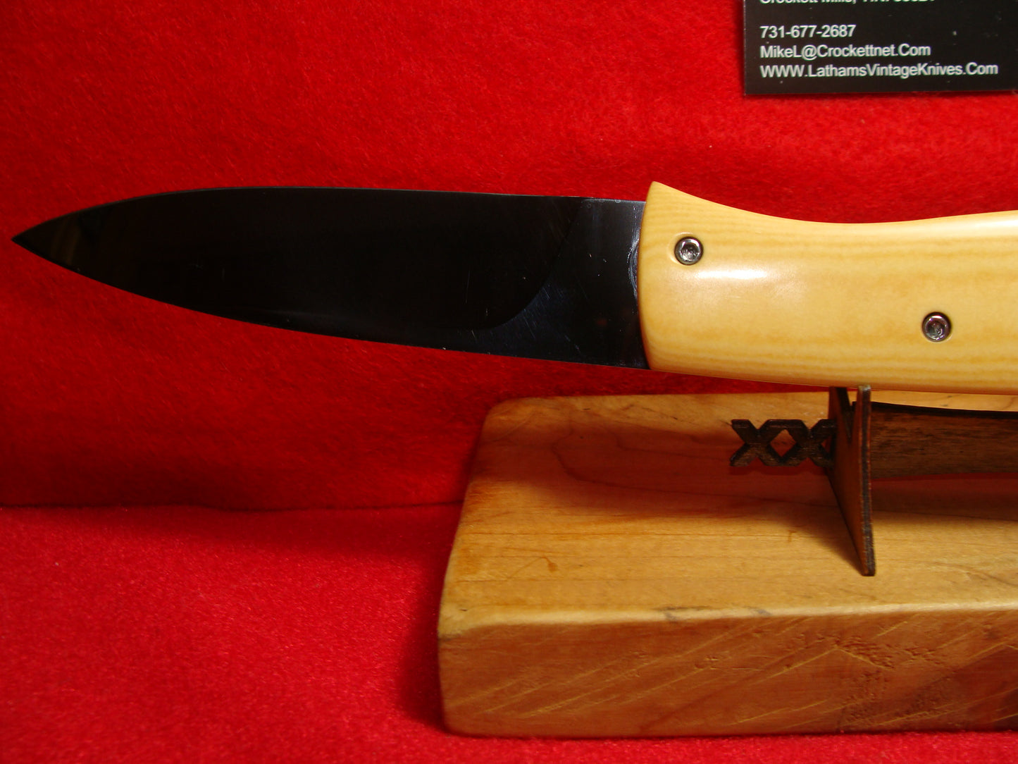 VALLOTTON, RAINY CUSTOM 1993 LARGE DOUBLE BLADE MADE FOR BLADE SHOW CUSTOM AUTOMATIC KNIFE AGED WESTINGHOUSE MICARTA HANDLES