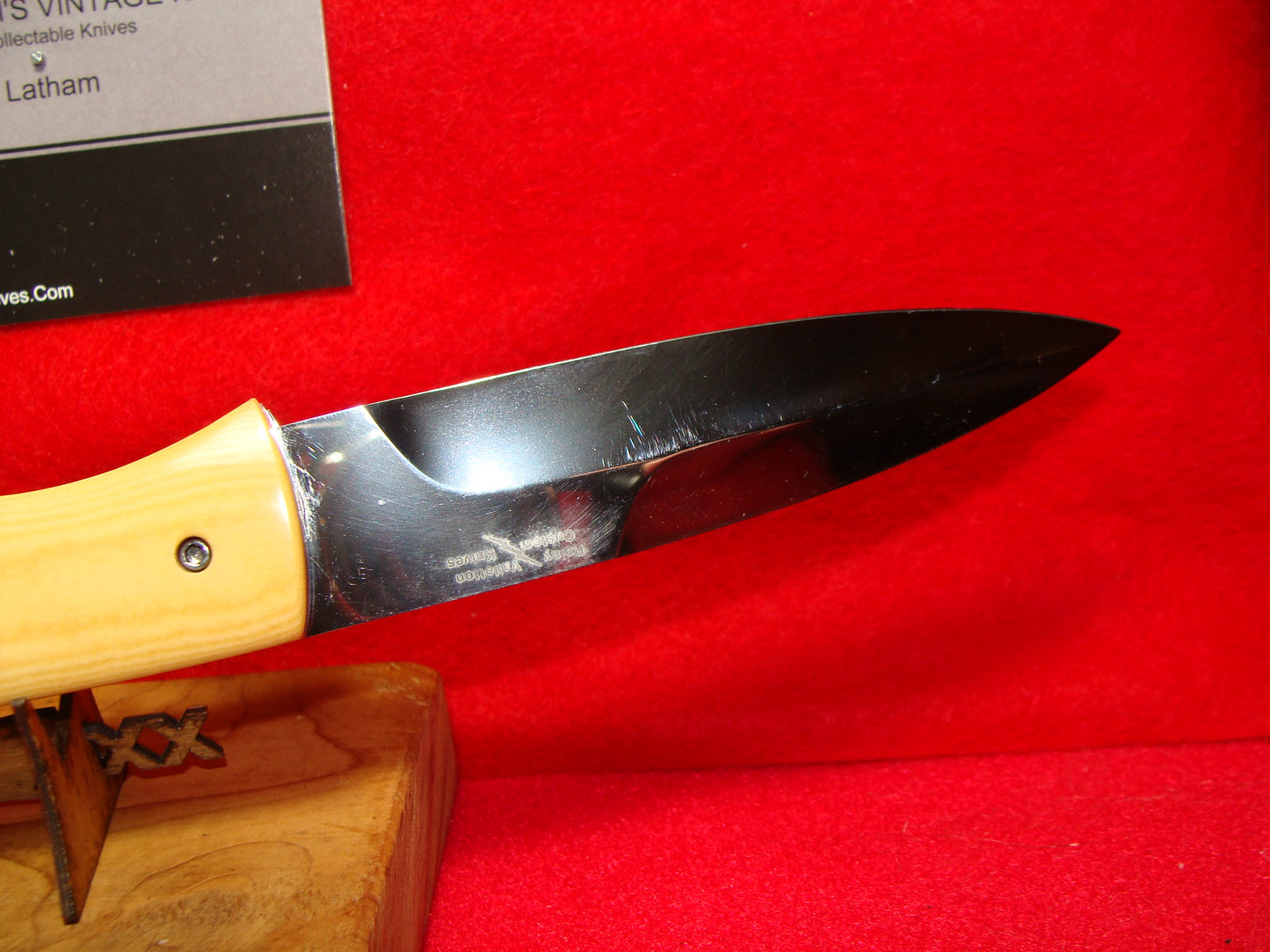 VALLOTTON, RAINY CUSTOM 1993 LARGE DOUBLE BLADE MADE FOR BLADE SHOW CUSTOM AUTOMATIC KNIFE AGED WESTINGHOUSE MICARTA HANDLES