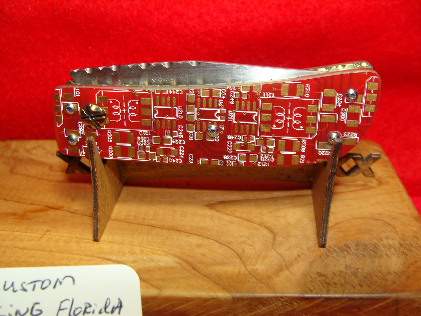 KING CUSTOM KNIFE 2010 FLORIDA CUSTOM AUTOMATIC KNIFE RED CIRCUIT BOARD HANDLES