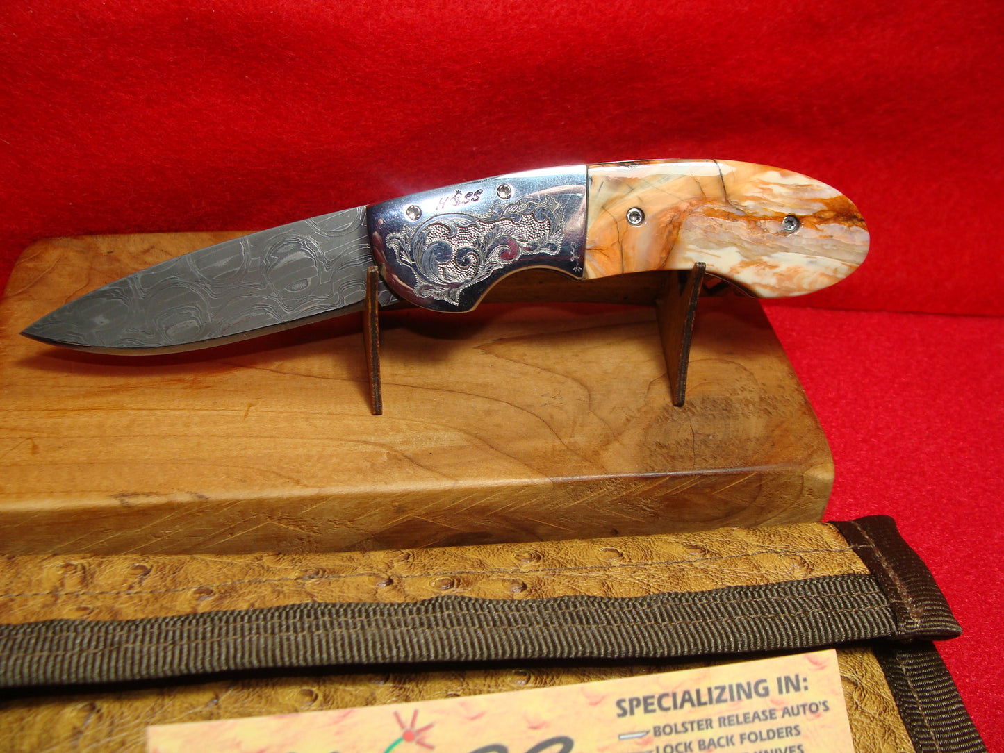 HOSS CUSTOM 2022 BOLSTER RELEASE BY LARRY HOSTETLER CUSTOM AUTOMATIC KNIFE BROWN MAMMOTH TOOTH HANDLES