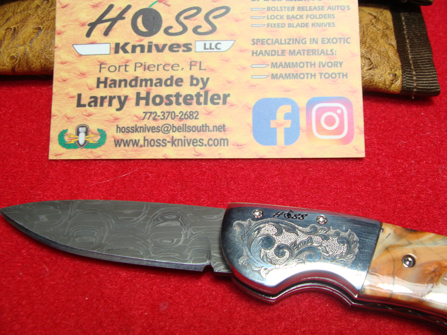 HOSS CUSTOM 2022 BOLSTER RELEASE BY LARRY HOSTETLER CUSTOM AUTOMATIC KNIFE BROWN MAMMOTH TOOTH HANDLES