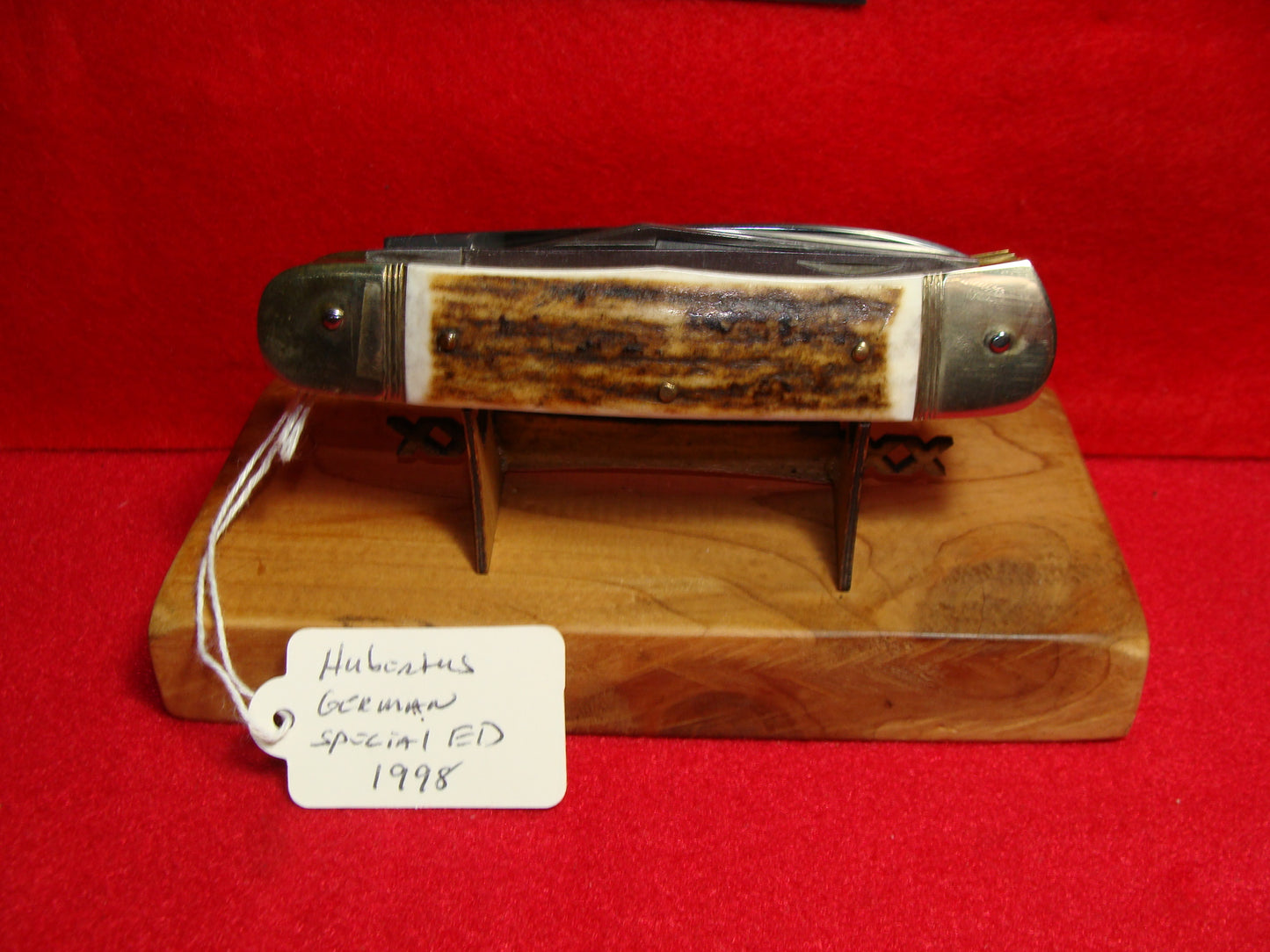 HUBERTUS SOLINGEN GERMANY 1998 LEVER AUTOMATIC 3 BLADE LIMITED EDITION CUSTOM 11 CM GERMAN AUTOMATIC KNIFE STAG HANDLES