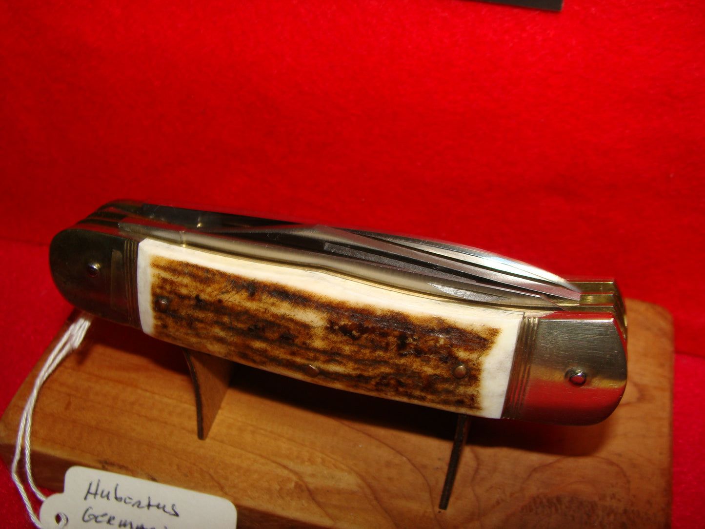 HUBERTUS SOLINGEN GERMANY 1998 LEVER AUTOMATIC 3 BLADE LIMITED EDITION CUSTOM 11 CM GERMAN AUTOMATIC KNIFE STAG HANDLES