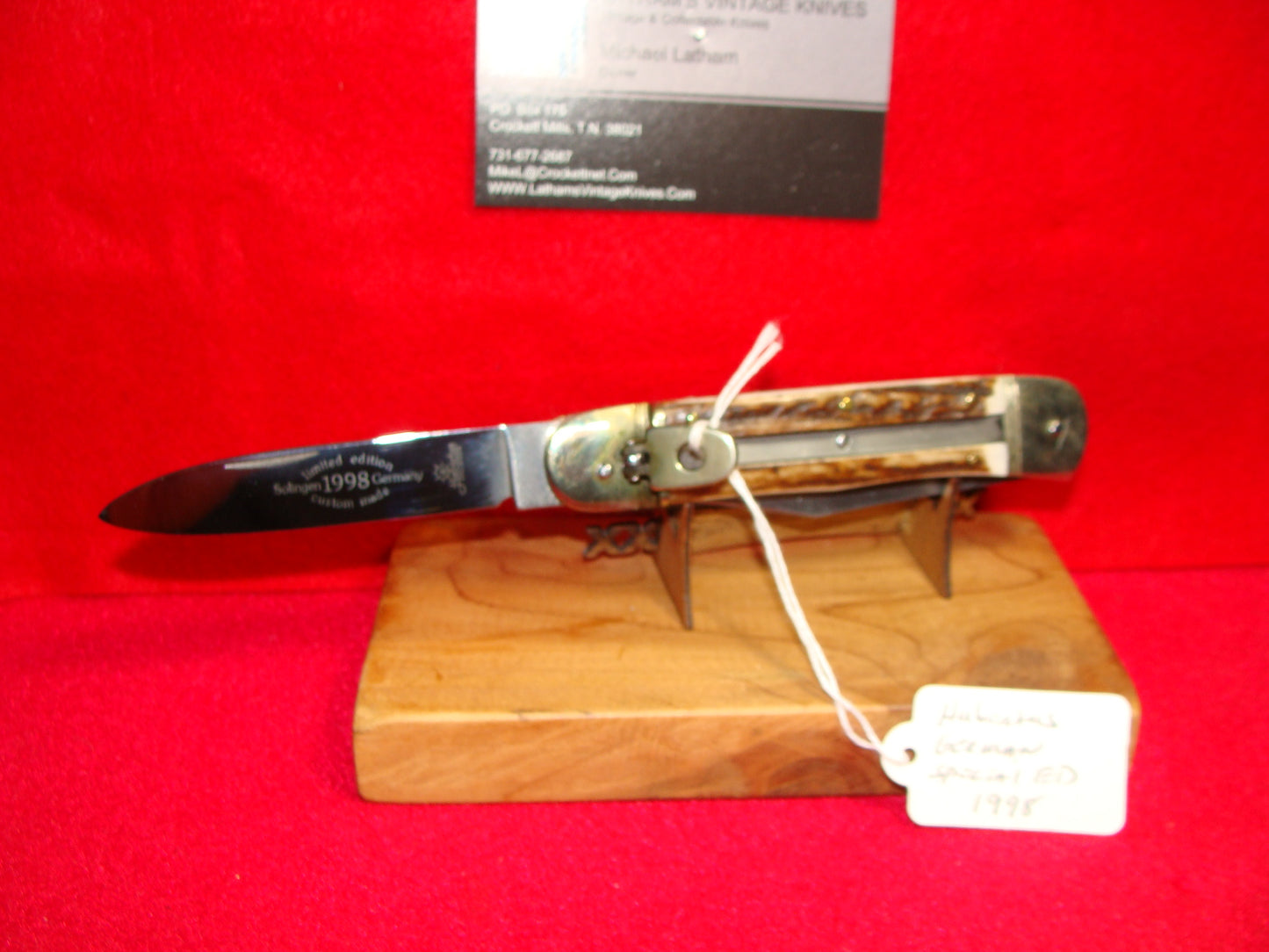 HUBERTUS SOLINGEN GERMANY 1998 LEVER AUTOMATIC 3 BLADE LIMITED EDITION CUSTOM 11 CM GERMAN AUTOMATIC KNIFE STAG HANDLES