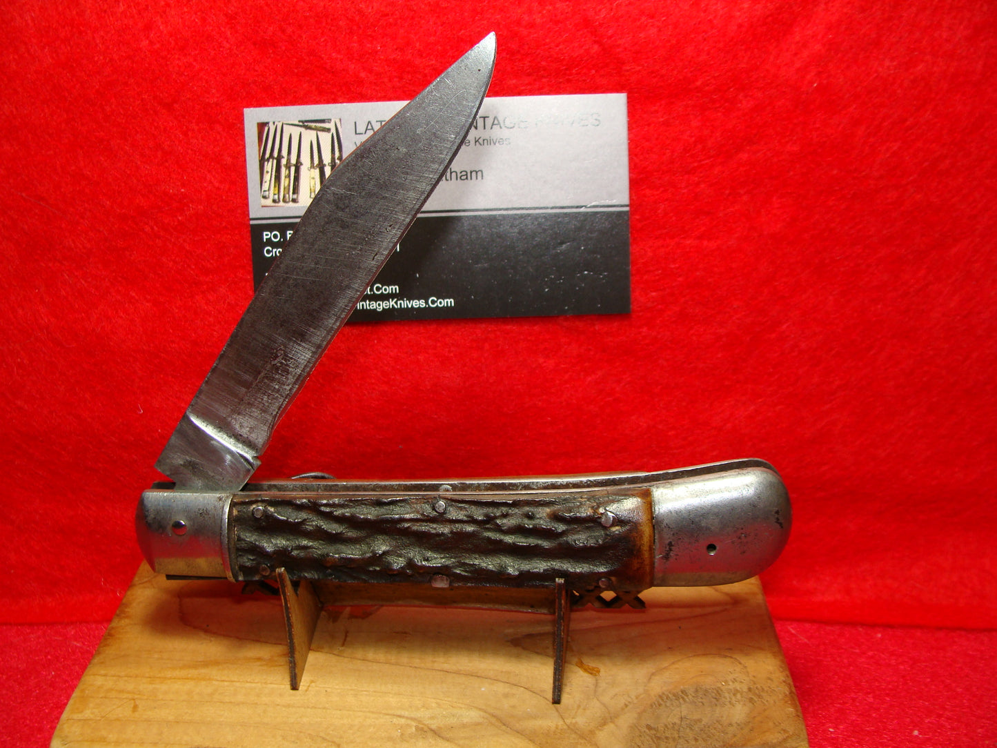 ETIS SPAINISH 1950-56 LEVER AUTOMATIC LARGE HUNTER VINTAGE IMPORTED AUTOMATIC KNIFE STAG HANDLES