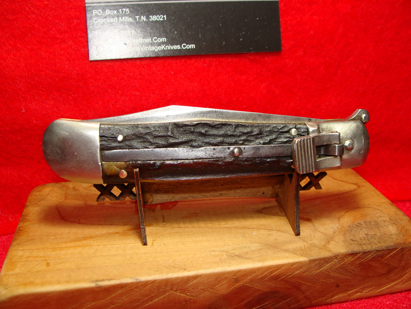 KA-BAR USA 1923-25 LEVER AUTOMATIC UNION CUT. CO. OLEAN NY AMERICAN AUTOMATIC KNIFE STAG HANDLES