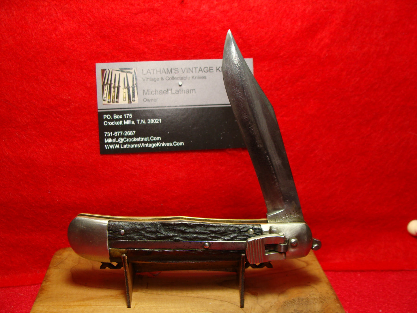 KA-BAR USA 1923-25 LEVER AUTOMATIC UNION CUT. CO. OLEAN NY AMERICAN AUTOMATIC KNIFE STAG HANDLES