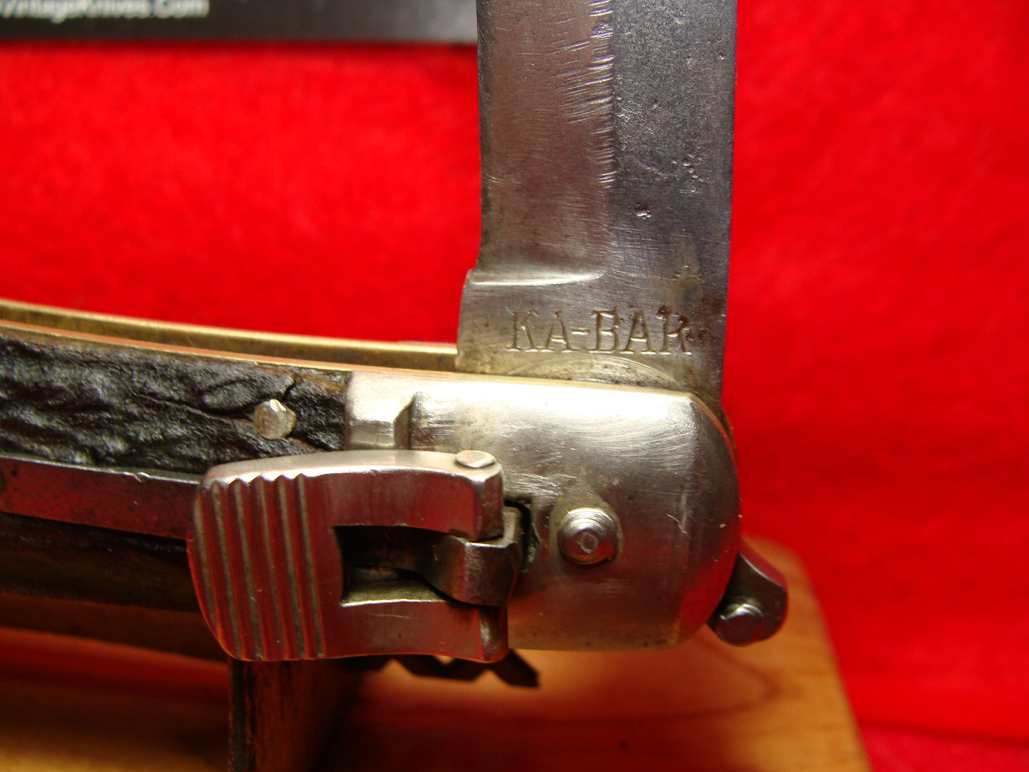 KA-BAR USA 1923-25 LEVER AUTOMATIC UNION CUT. CO. OLEAN NY AMERICAN AUTOMATIC KNIFE STAG HANDLES