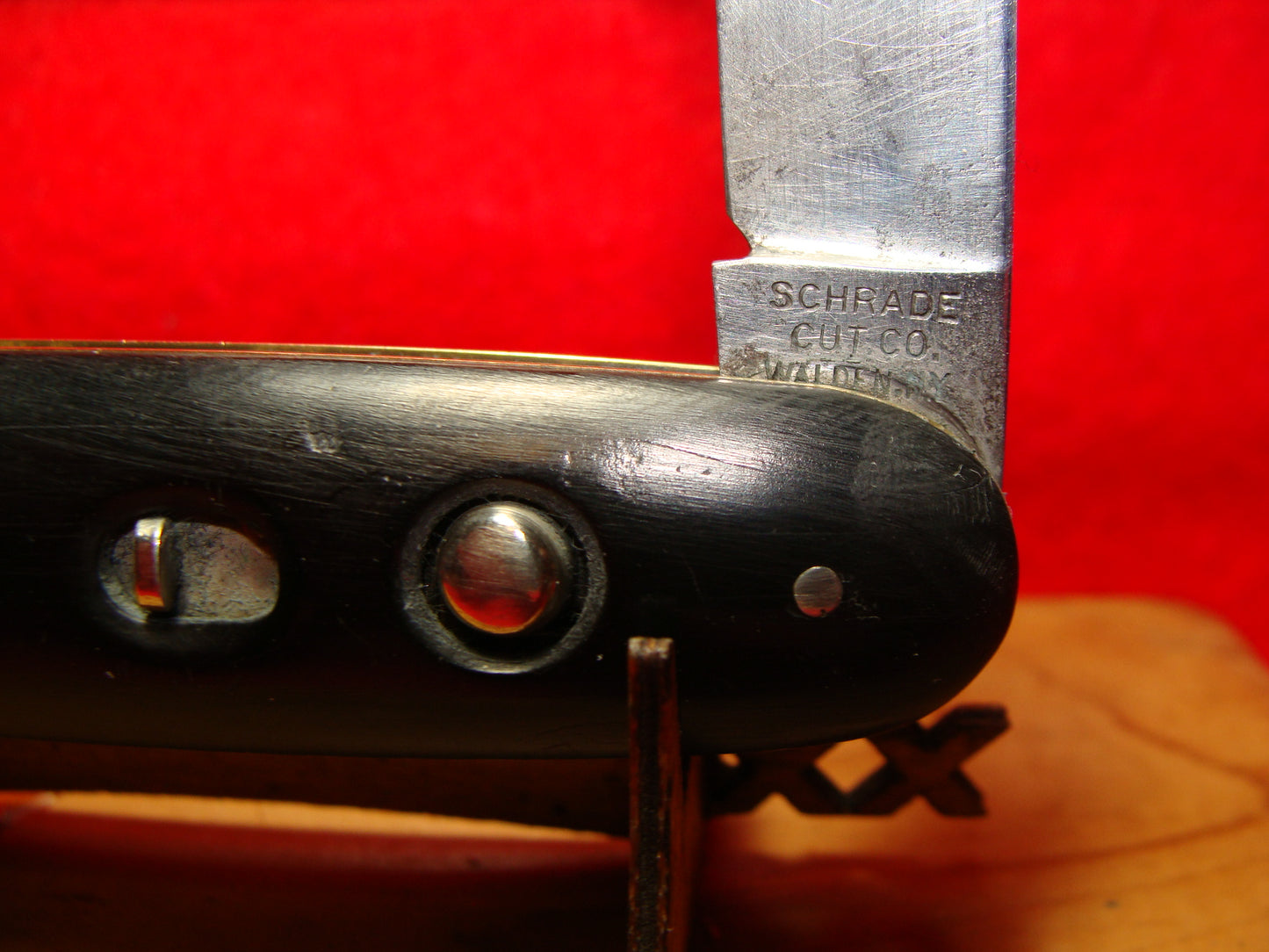 SCHRADE CUT CO. WALDEN NY 1916-46 SINGLE BLADE 3 3/4" VINTAGE AMERICAN AUTOMATIC KNIFE SLICK BLACK COMPOSITION HANDLES