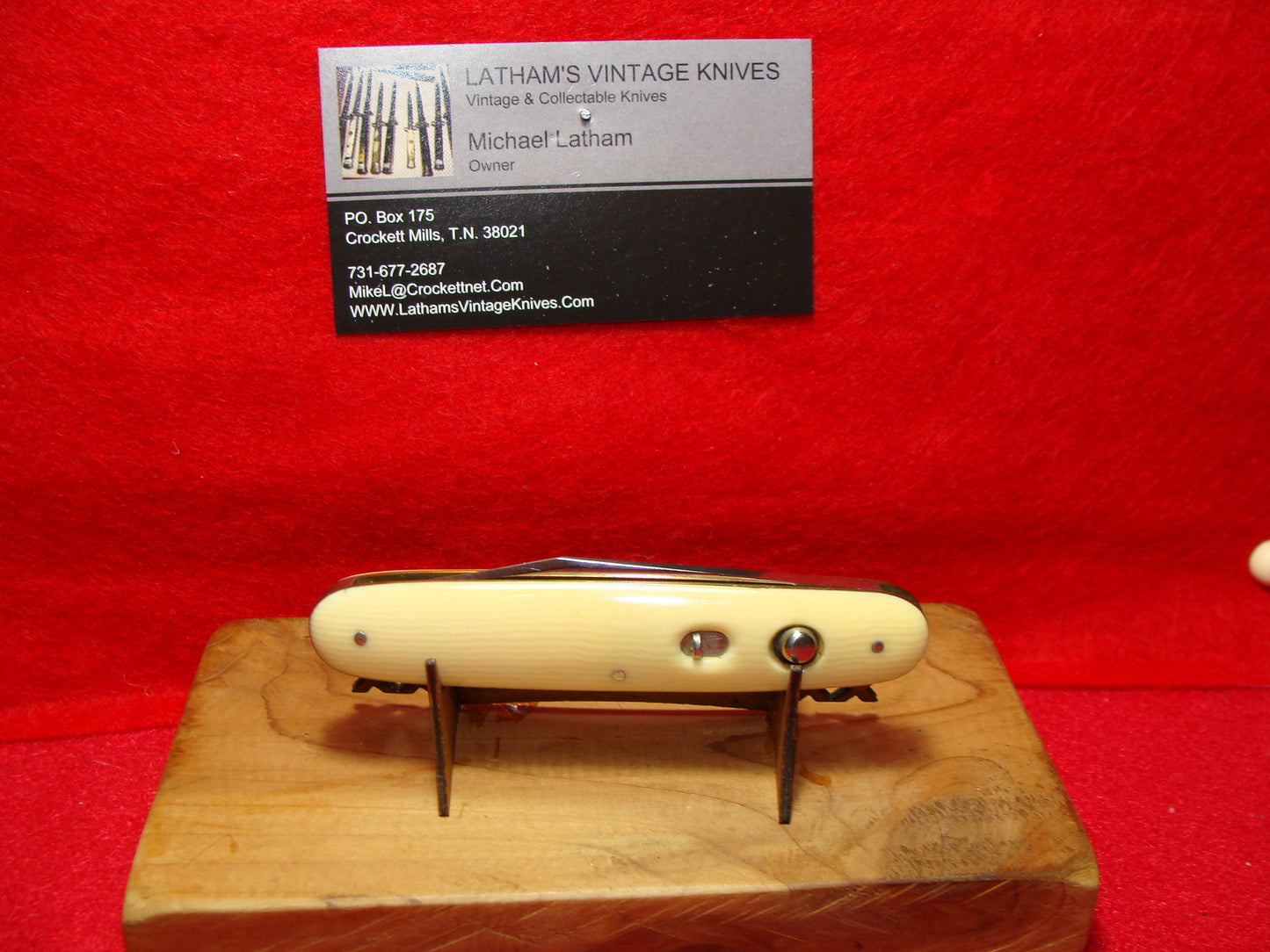 SCHRADE CUT CO. WALDEN NY. 1916-46 SINGLE BLADE 3 3/4" VINTAGE AMERICAN AUTOMATIC KNIFE IMITATION IVORY COMPOSITION HANDLES