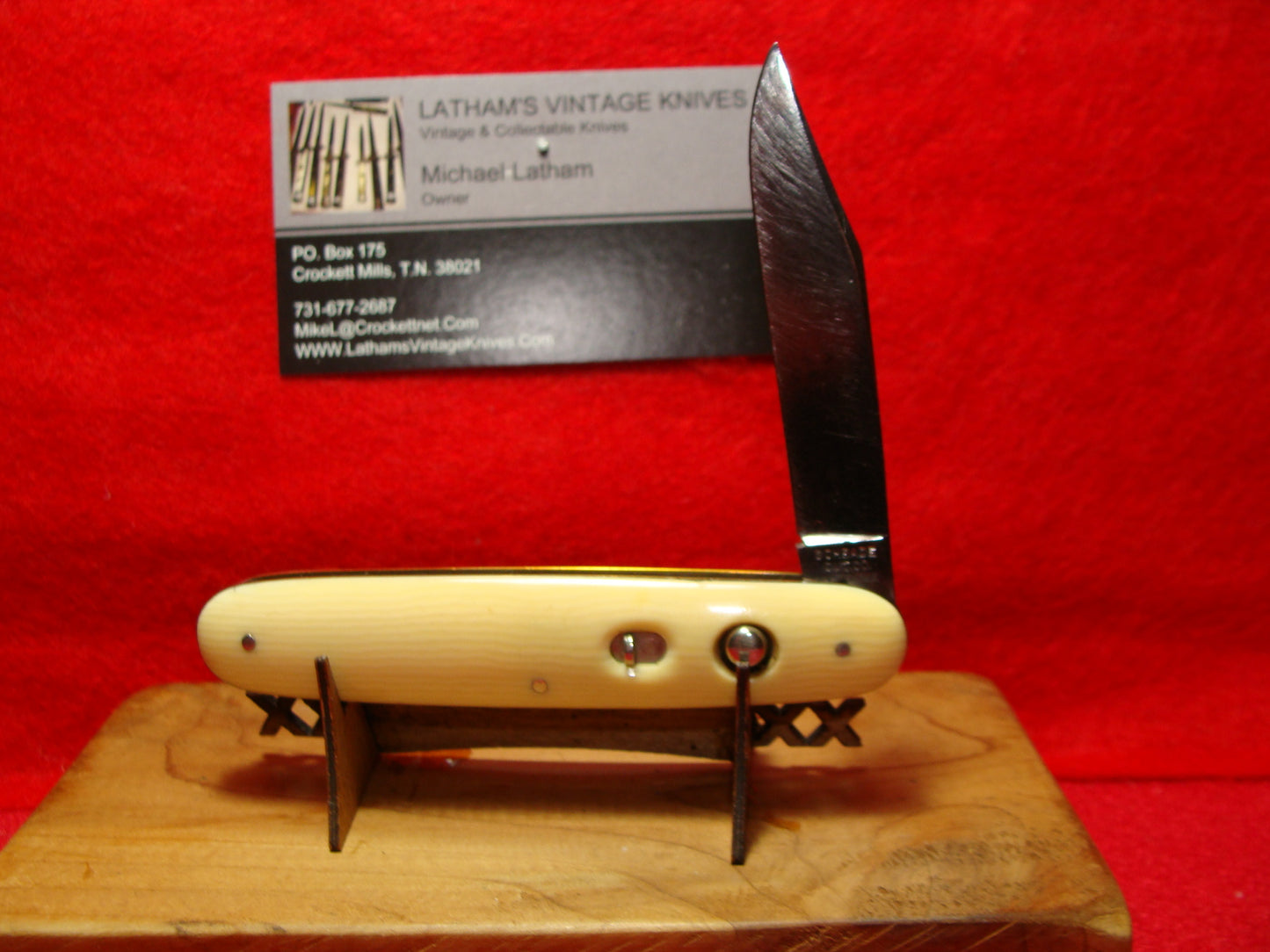 SCHRADE CUT CO. WALDEN NY. 1916-46 SINGLE BLADE 3 3/4" VINTAGE AMERICAN AUTOMATIC KNIFE IMITATION IVORY COMPOSITION HANDLES