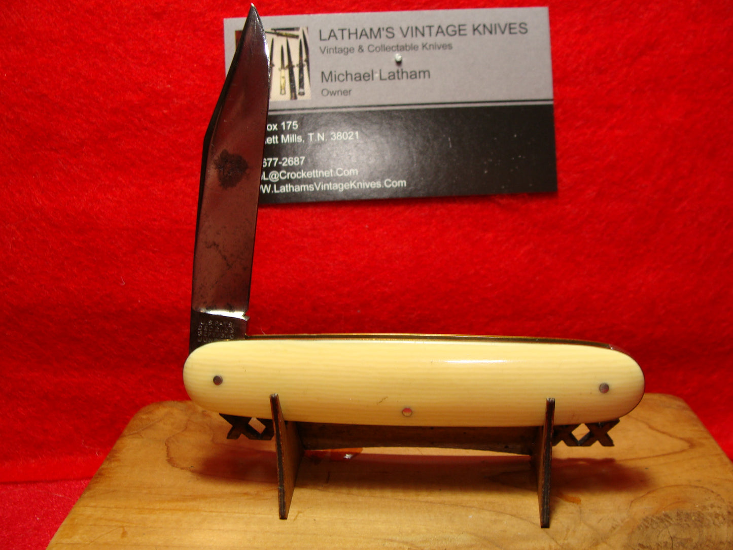 SCHRADE CUT CO. WALDEN NY. 1916-46 SINGLE BLADE 3 3/4" VINTAGE AMERICAN AUTOMATIC KNIFE IMITATION IVORY COMPOSITION HANDLES