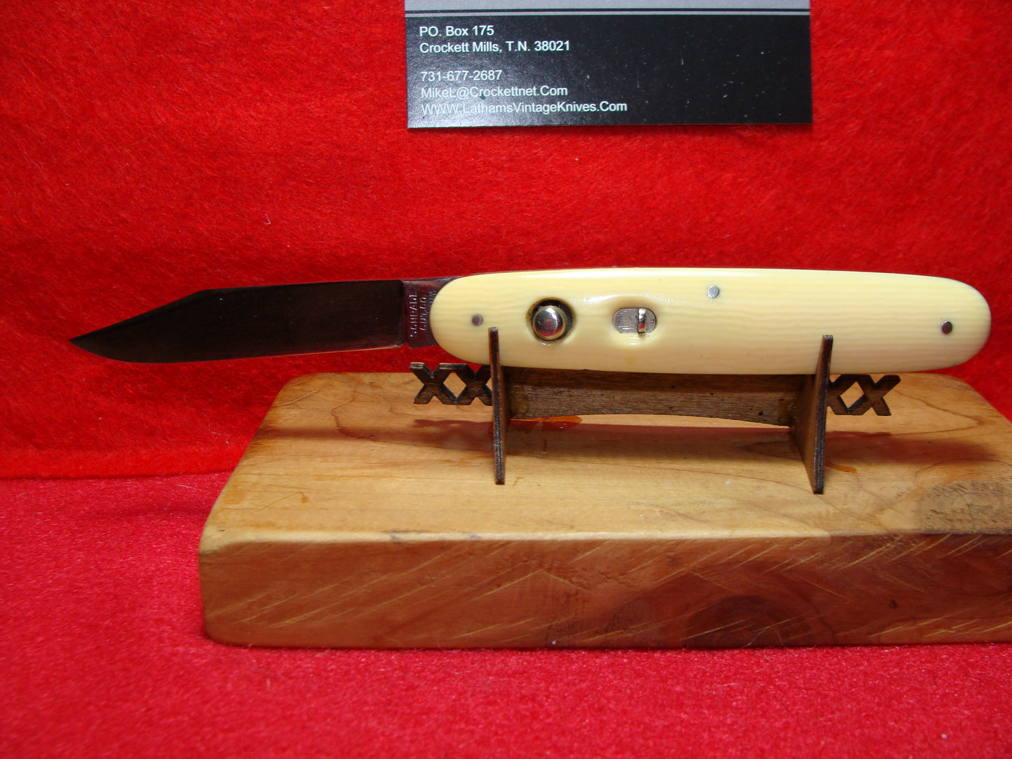 SCHRADE CUT CO. WALDEN NY. 1916-46 SINGLE BLADE 3 3/4" VINTAGE AMERICAN AUTOMATIC KNIFE IMITATION IVORY COMPOSITION HANDLES