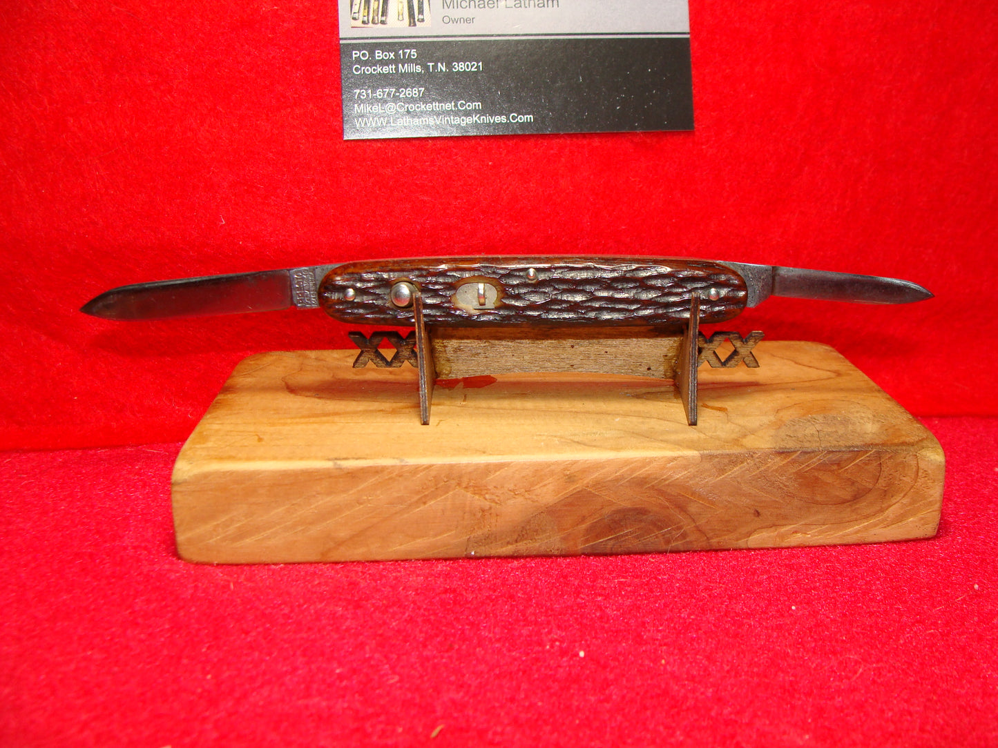 PRESTO GEO. SCHRADE CO. BRIDGEPORT CONN. 1929-56 DOUBLE BLADE 3 3/8" VINTAGE AMERICAN AUTOMATIC KNIFE BROWN BONE HANDLES